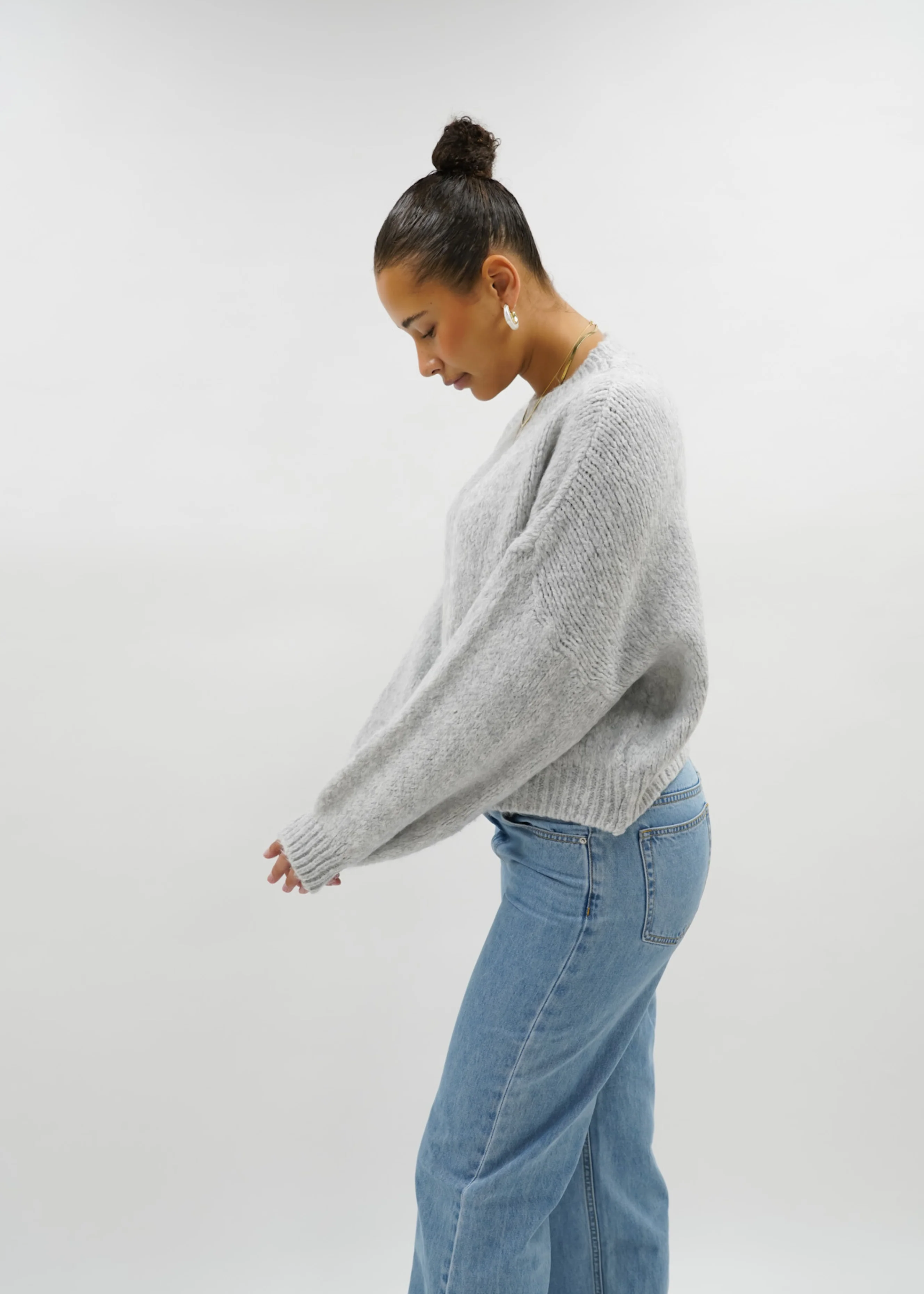 Knitted sweater light grey (tall) - Image 3