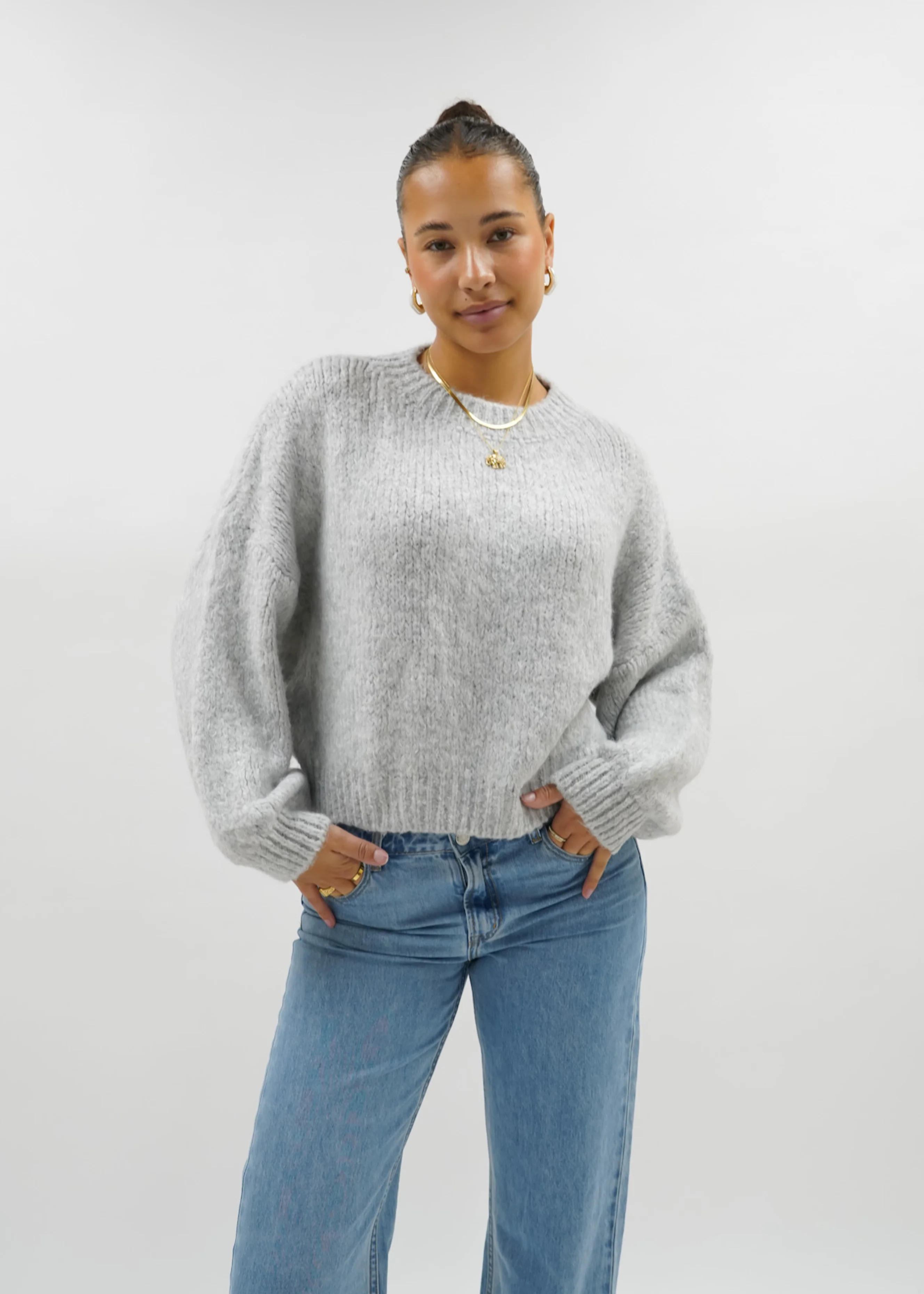 Knitted sweater light grey (tall) - Image 9
