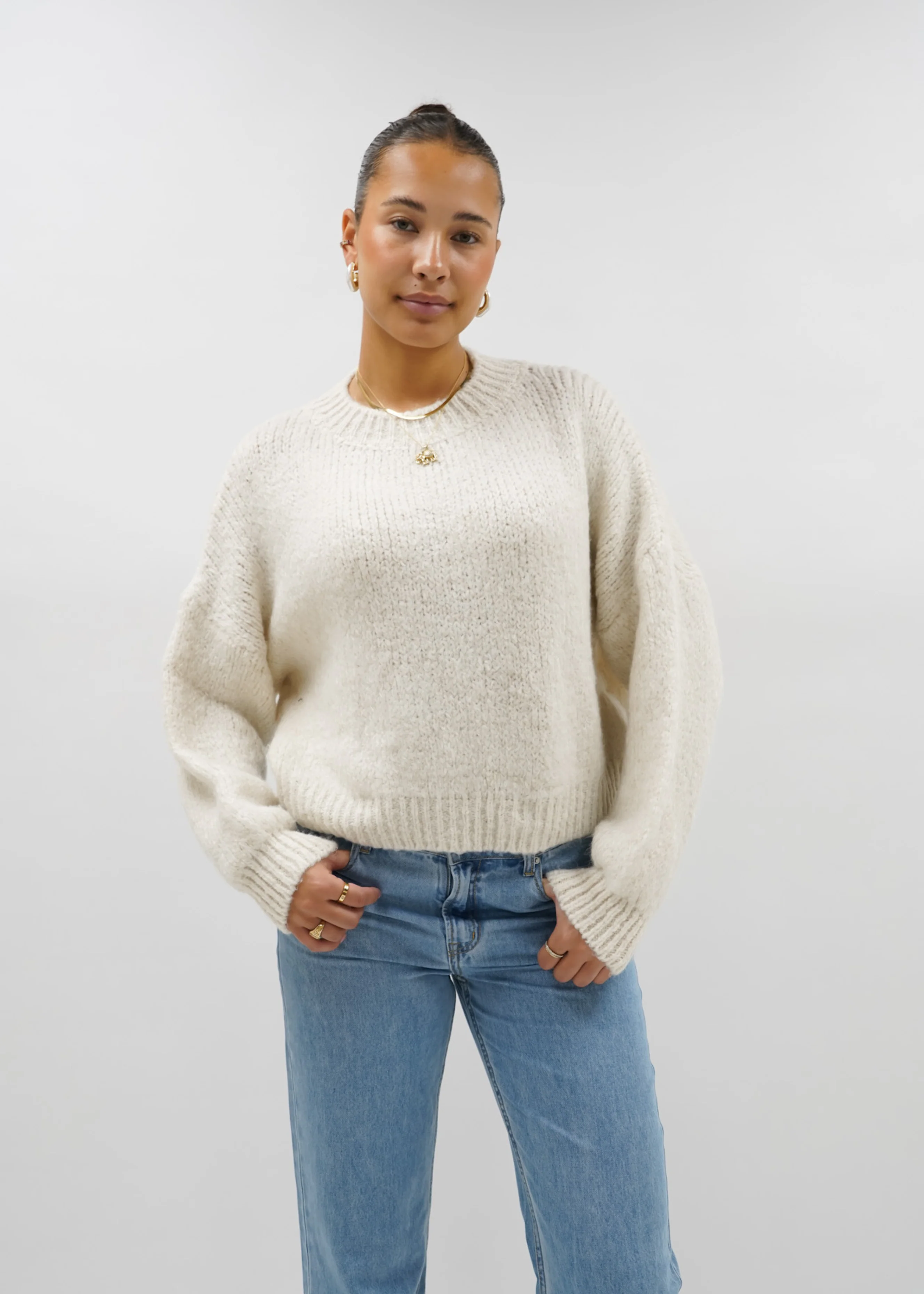 Knitted sweater crème (tall) - Image 6