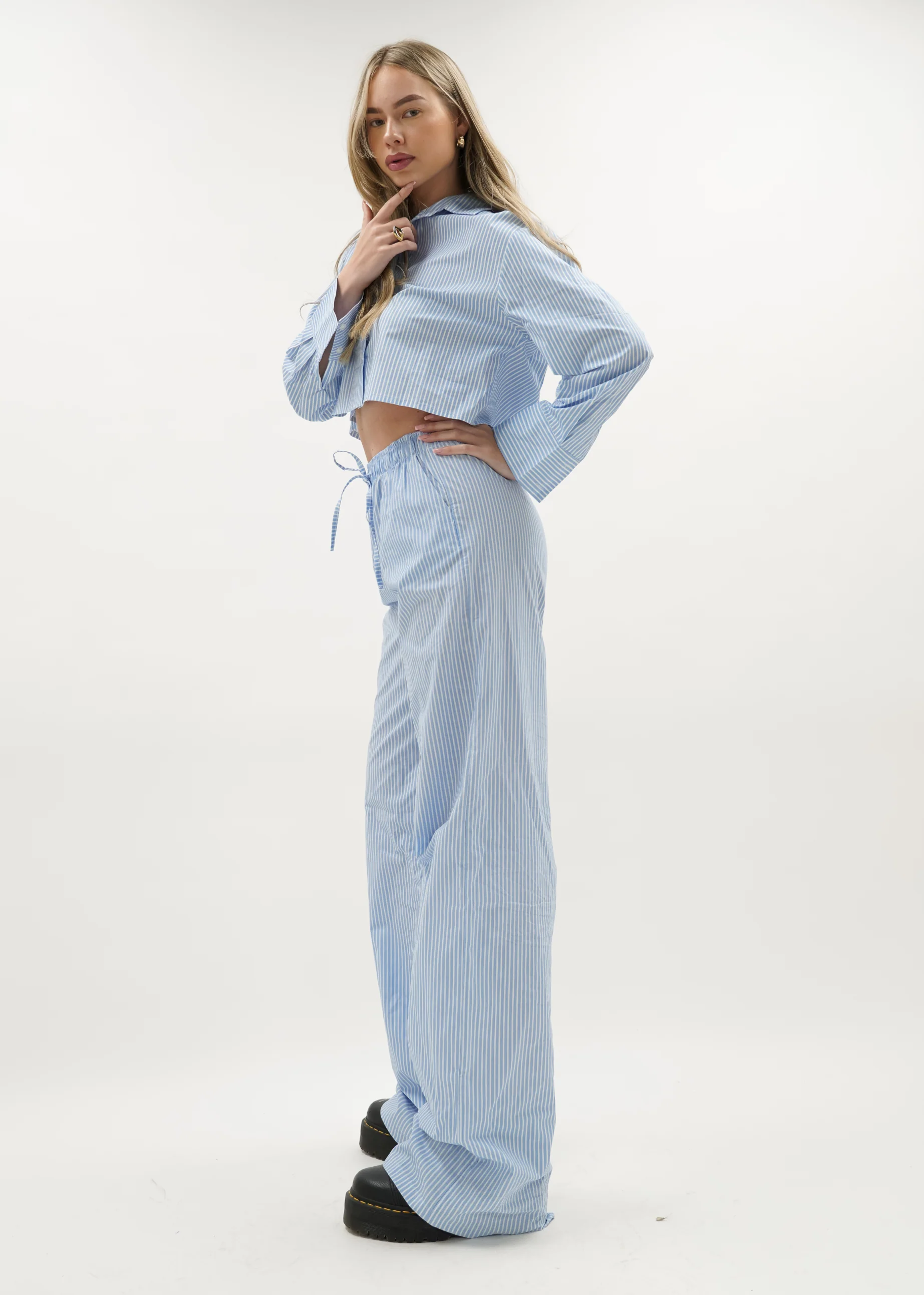 Cotton blouse striped blue/white - Image 8