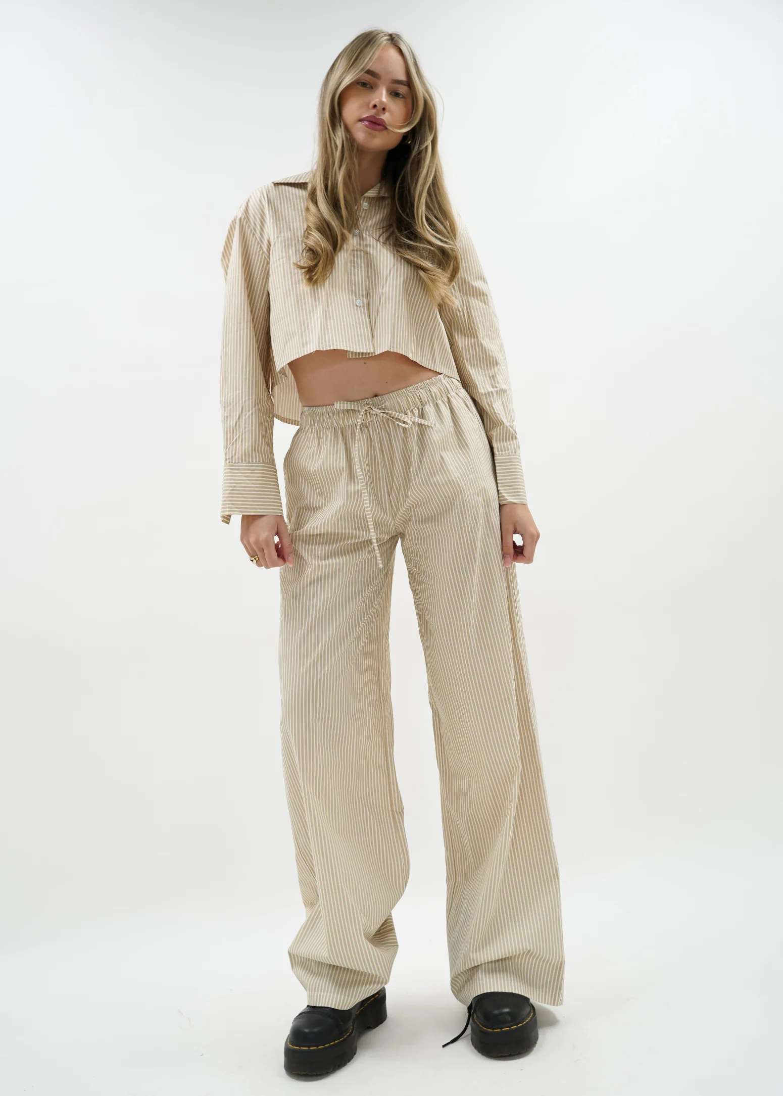 Cotton pants striped (tall) beige/white - Image 4