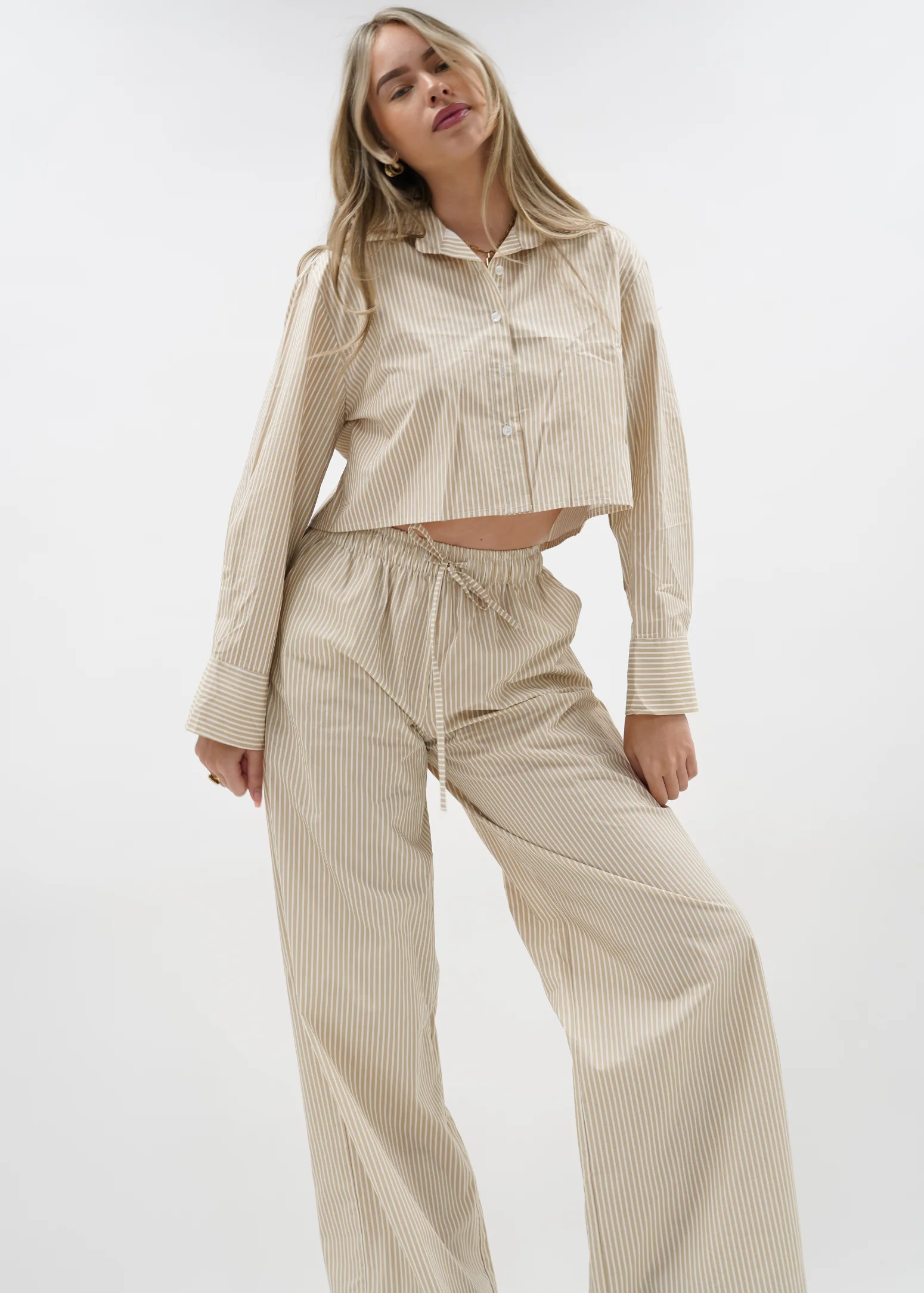 Cotton pants striped (tall) beige/white - Image 6