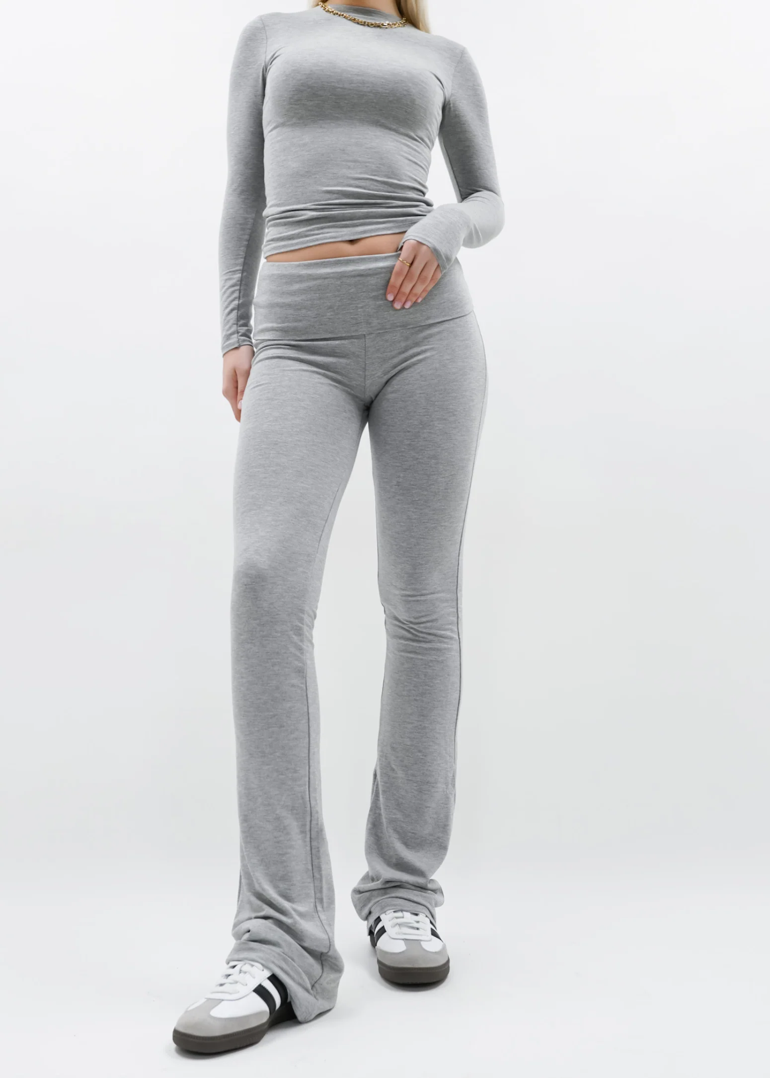 Fold-over flared pants light grey melange (tall) - Image 11