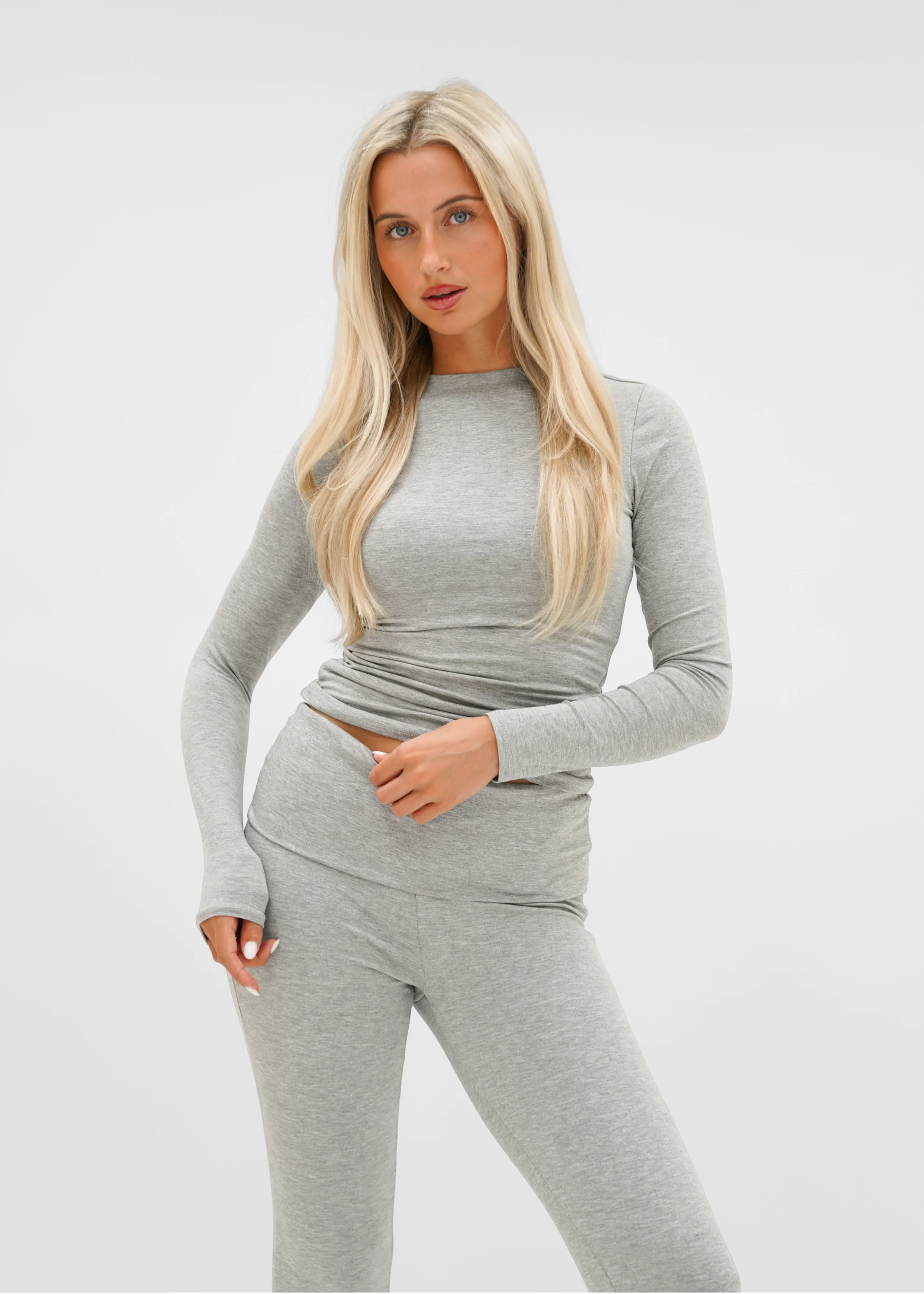 Fold-over flared pants light grey melange (tall) - Image 13