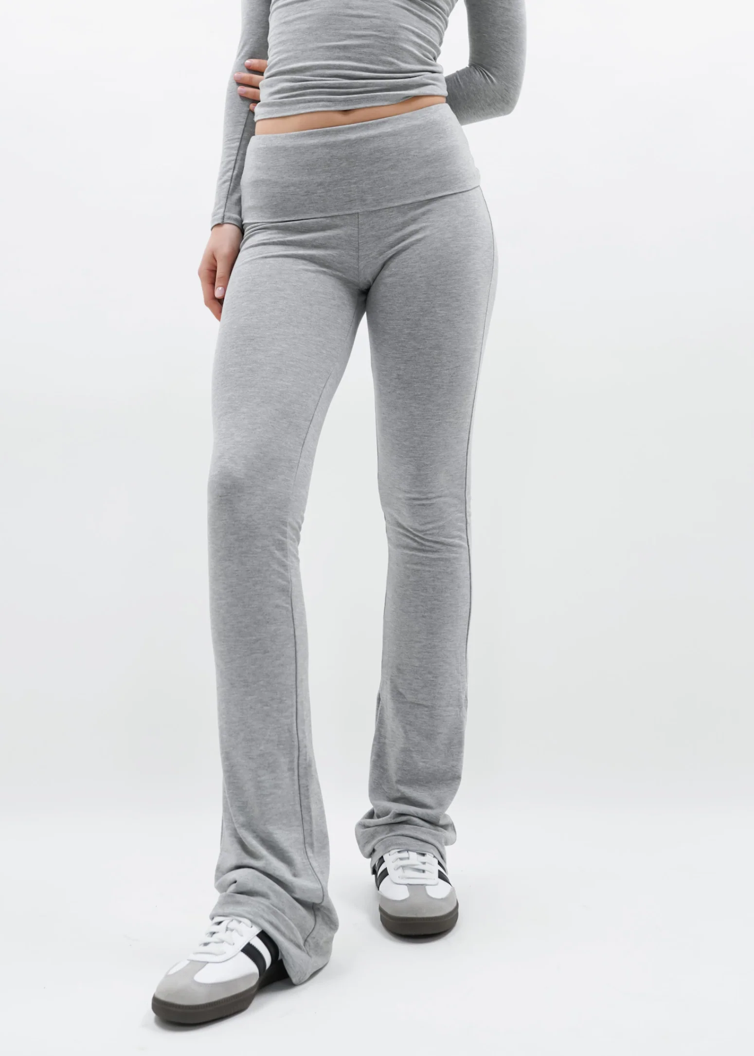 Fold-over flared pants light grey melange (tall) - Image 8