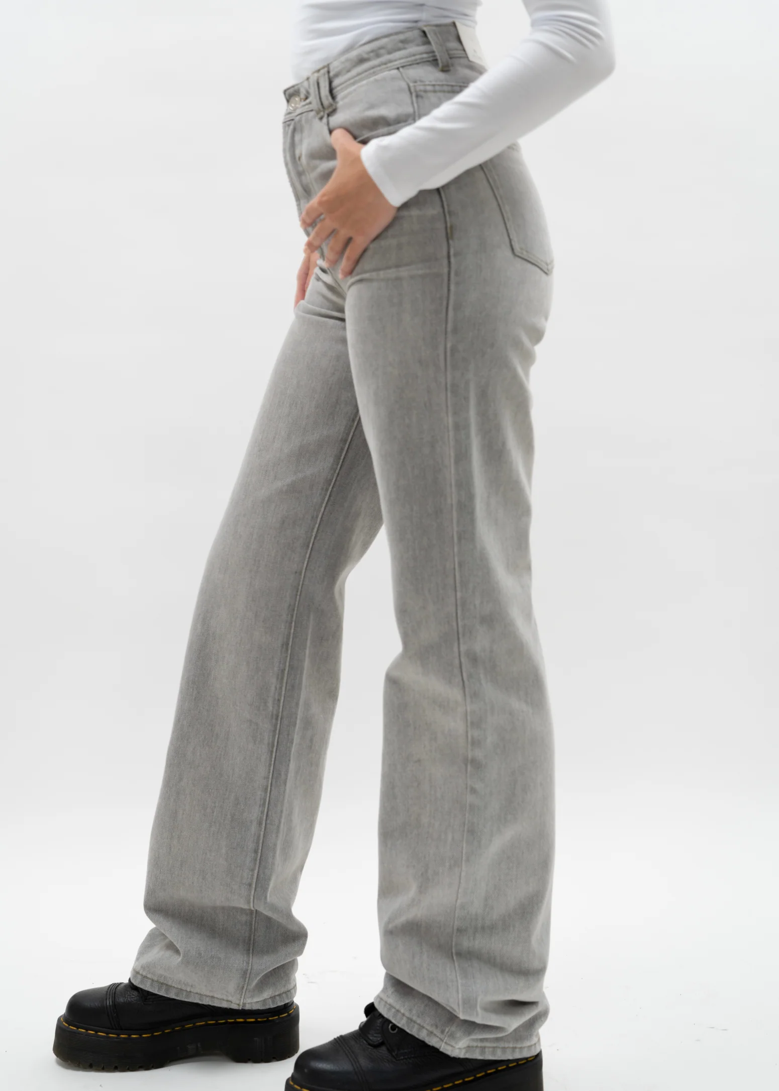 High waist straight leg jeans 90's light grey (TALL) - Image 3