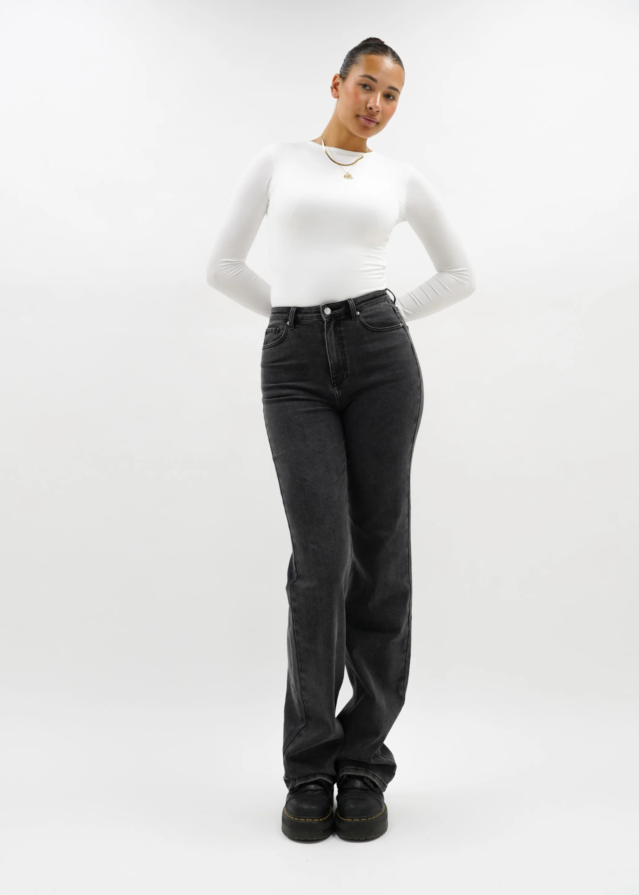 High waist wide leg jeans dark grey (tall) - Image 11