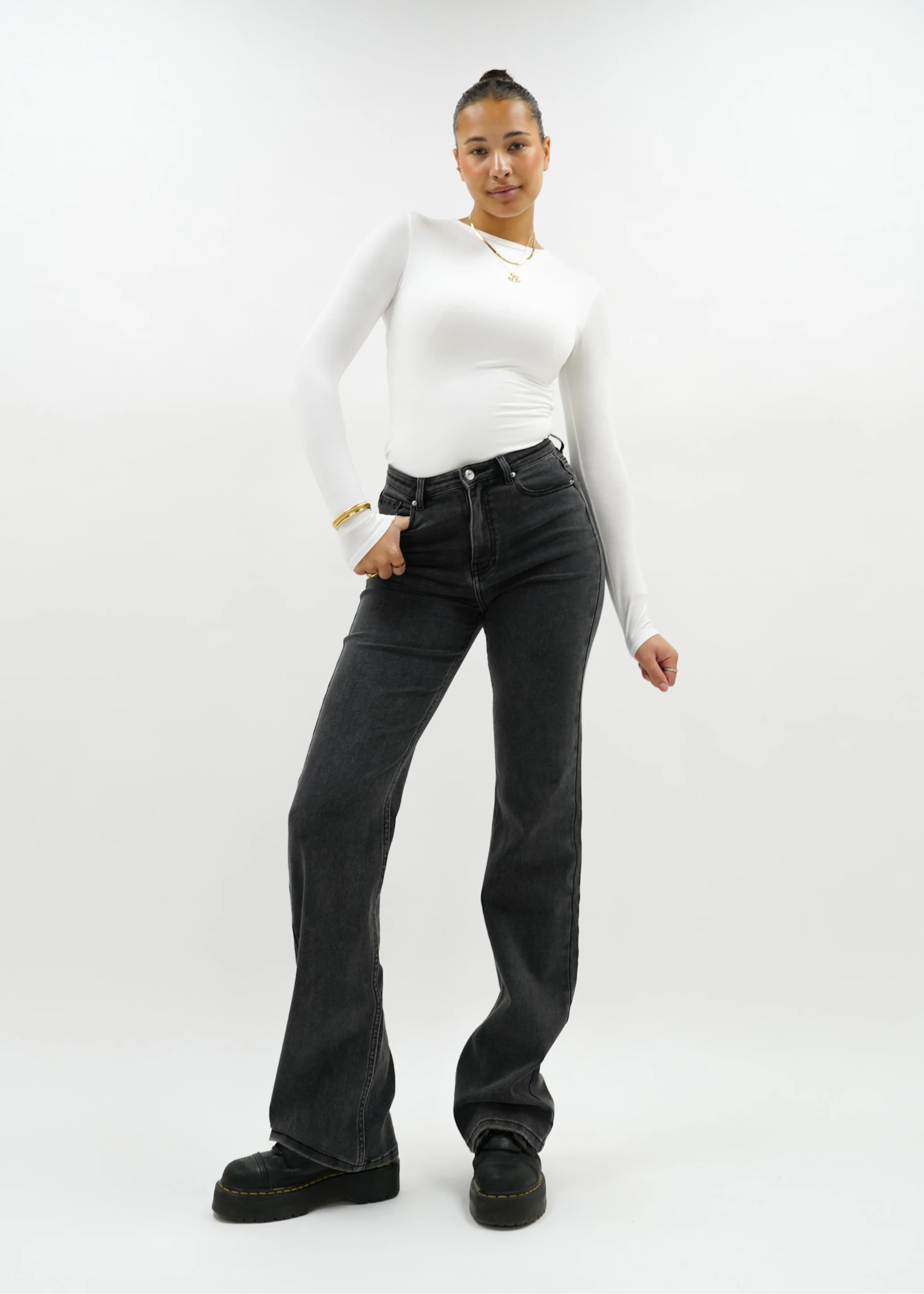 High waist wide leg jeans dark grey (tall) - Image 6