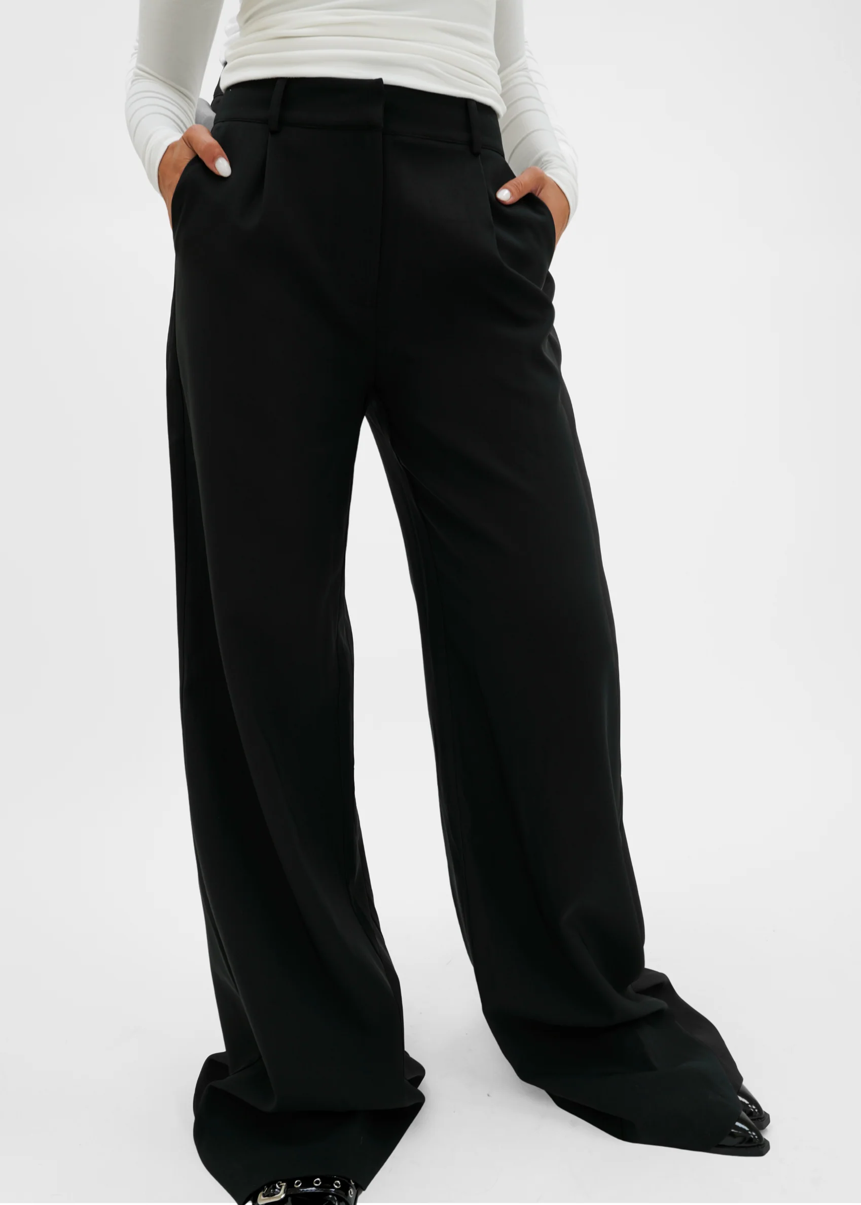 High waist wide leg pants casual black (regular) - Image 10