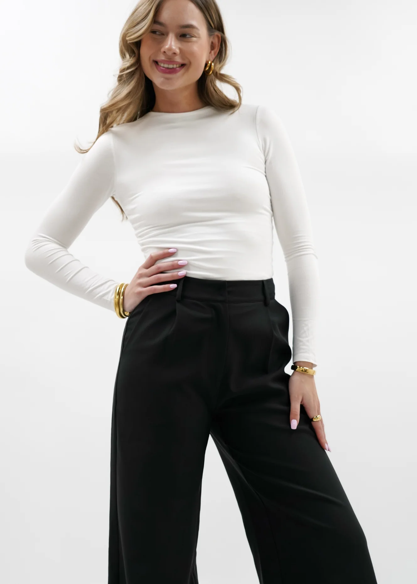 High waist wide leg pants casual black (regular) - Image 3