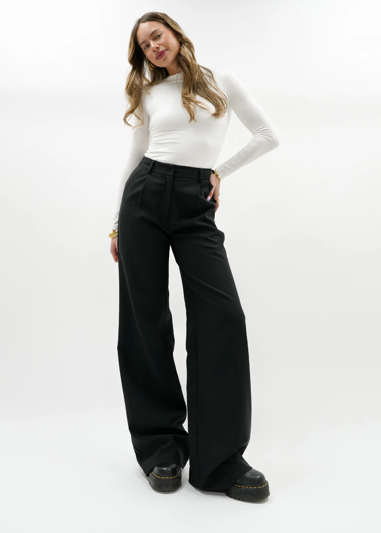 High waist wide leg pants casual black (regular) - Image 8