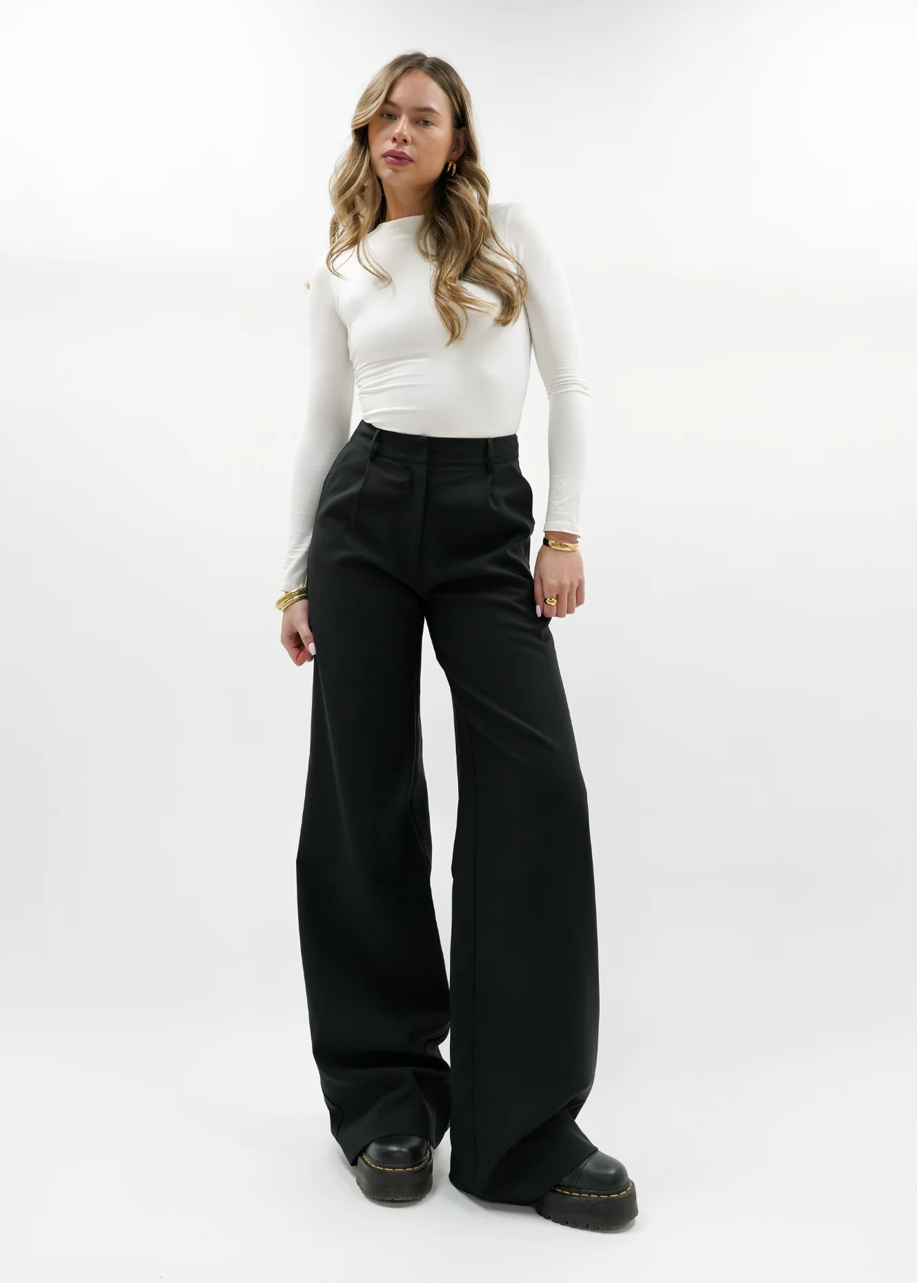 High waist wide leg pants casual black (regular) - Image 9