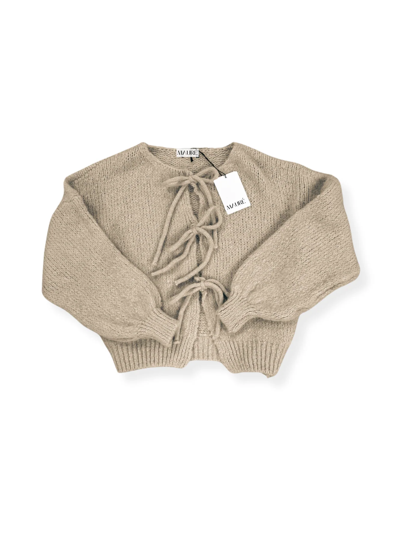 Knitted bow sweater beige (tall) - Image 9