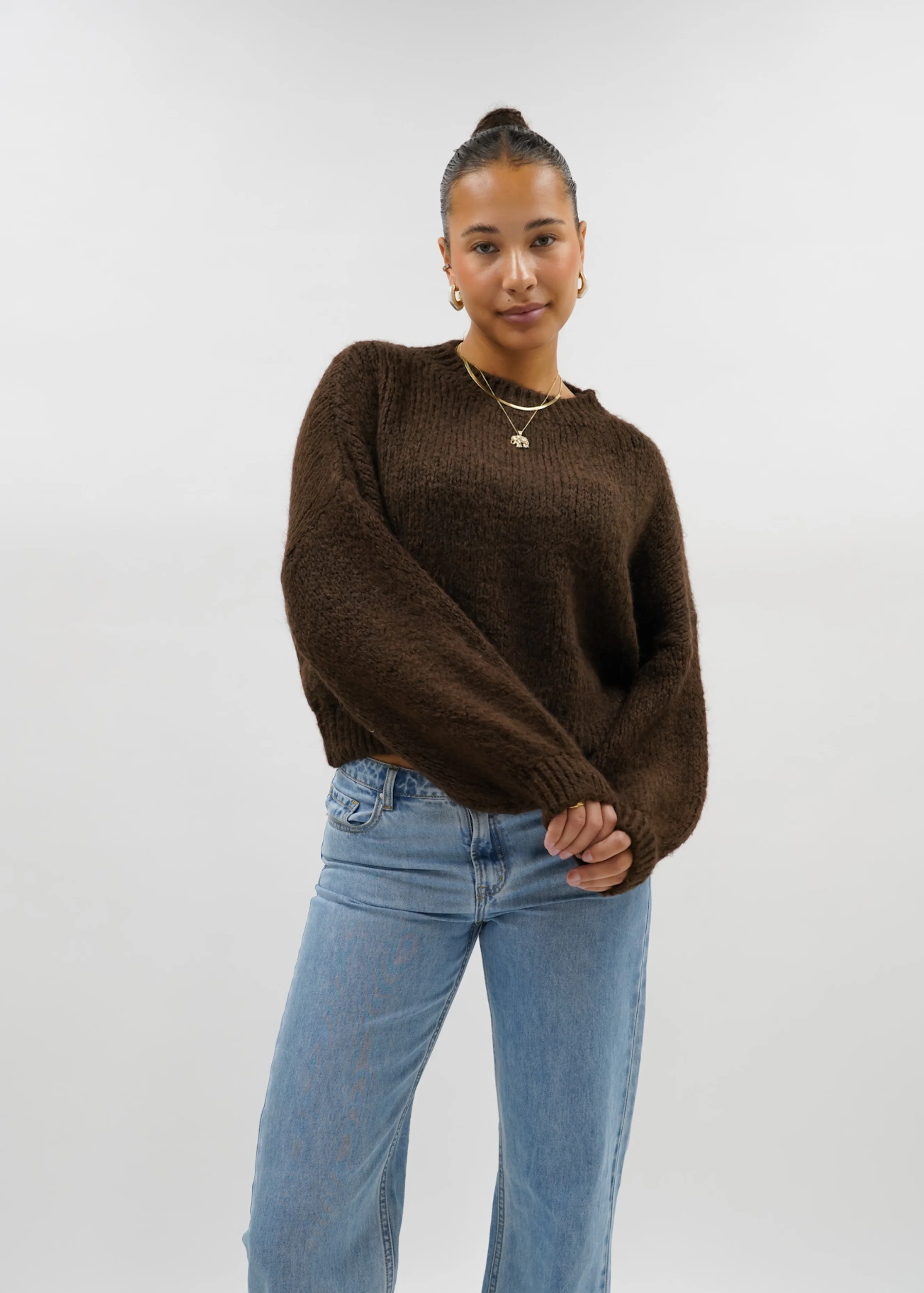 Knitted sweater chocolate brown (tall) - Image 4