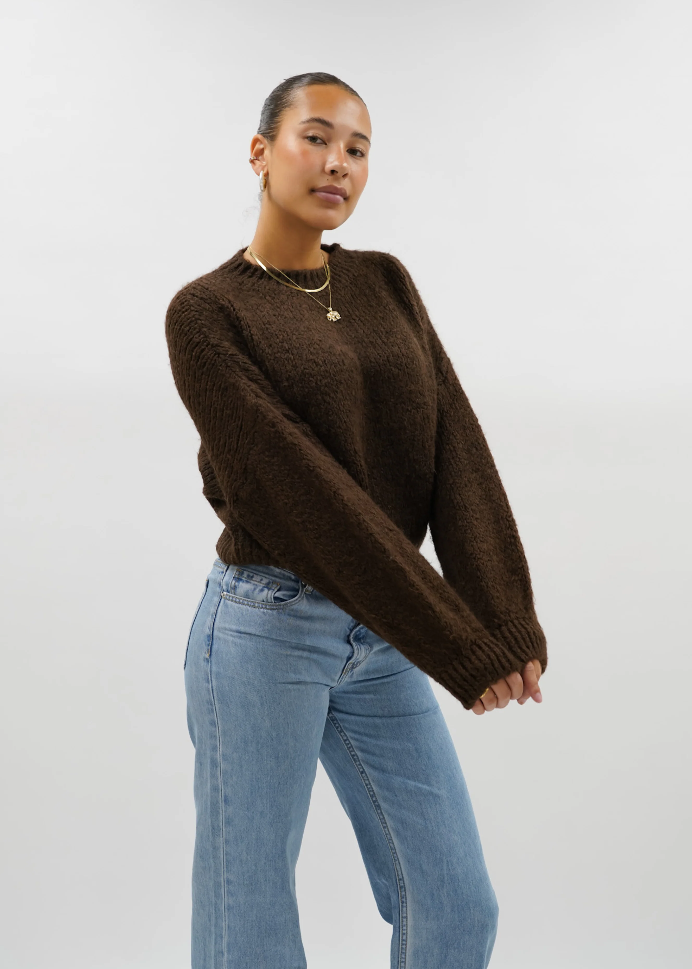 Knitted sweater chocolate brown (tall) - Image 7