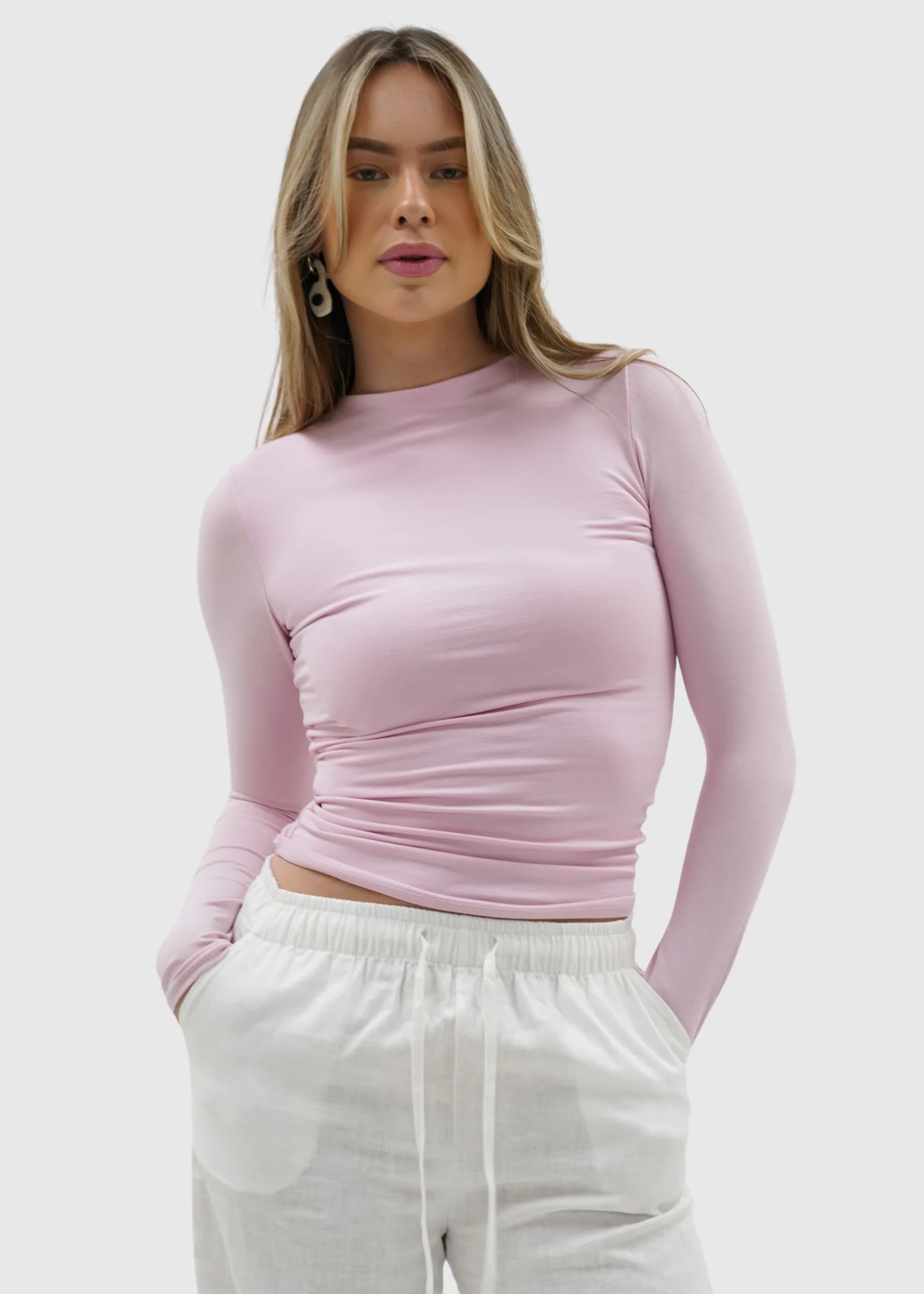 Long sleeve top long light pink (tall) - Image 8