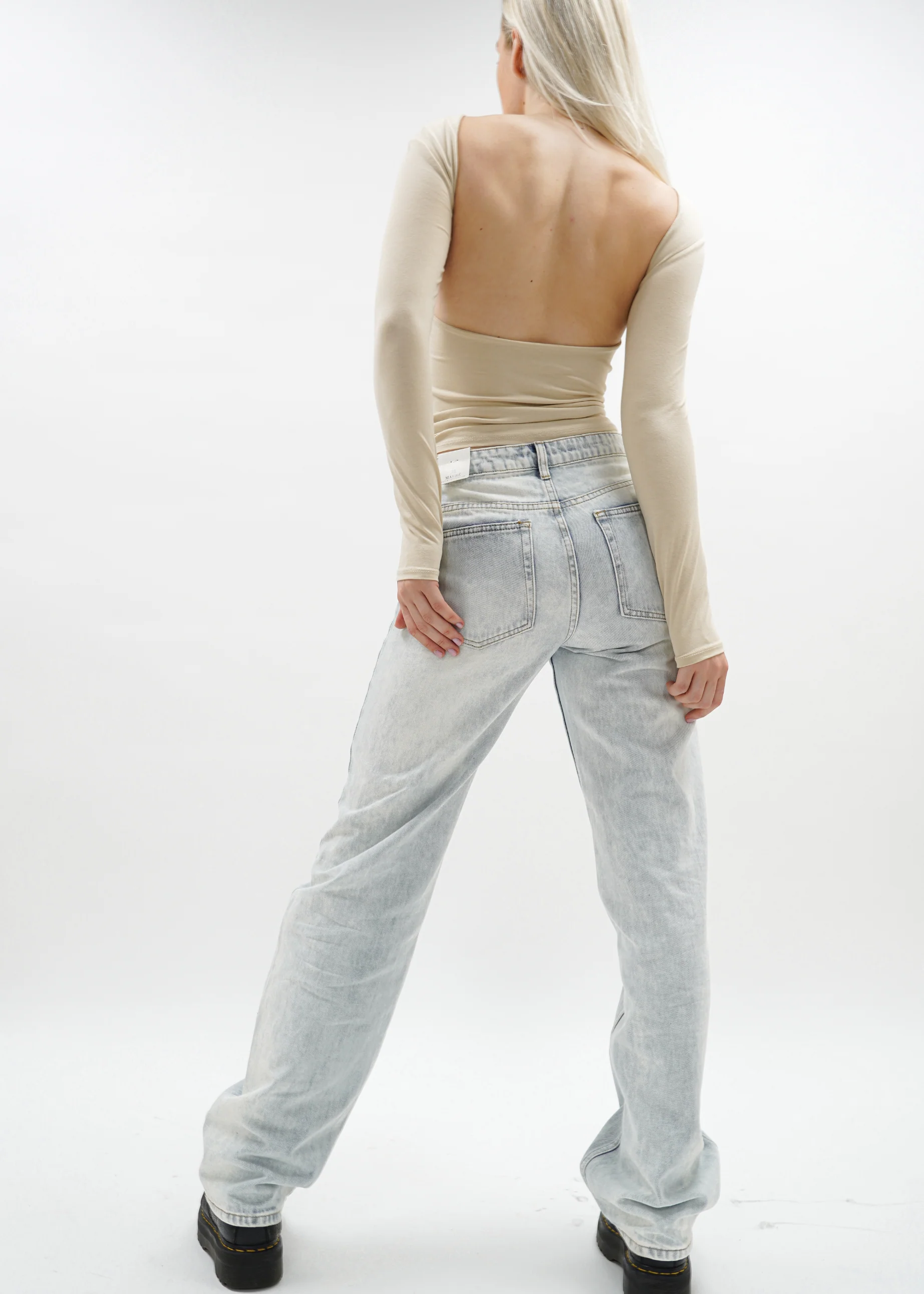 Long sleeve backless top beige - Image 10