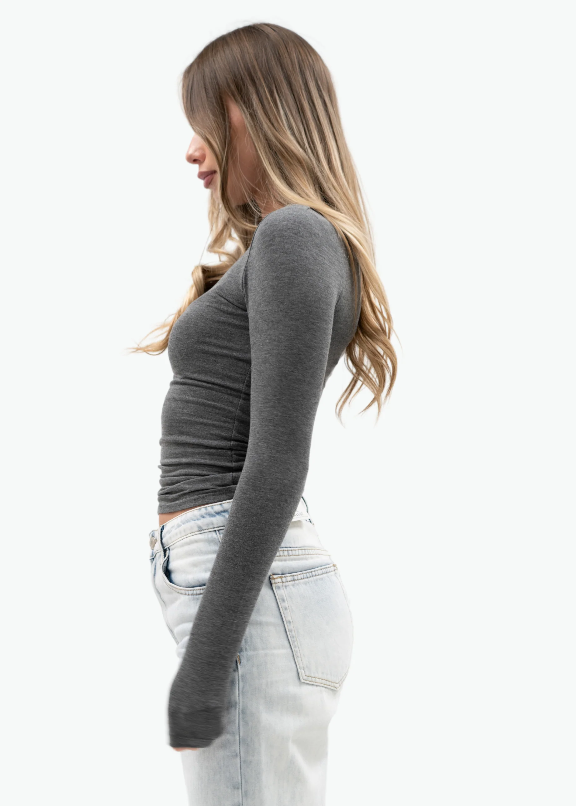 Long sleeve top long dark grey melange (tall) - Image 10