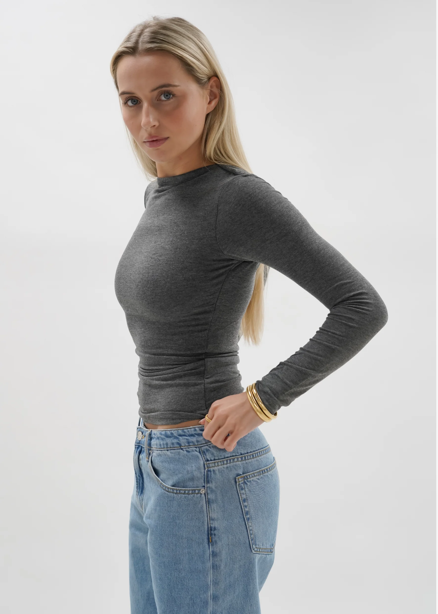 Long sleeve top long dark grey melange (tall) - Image 3