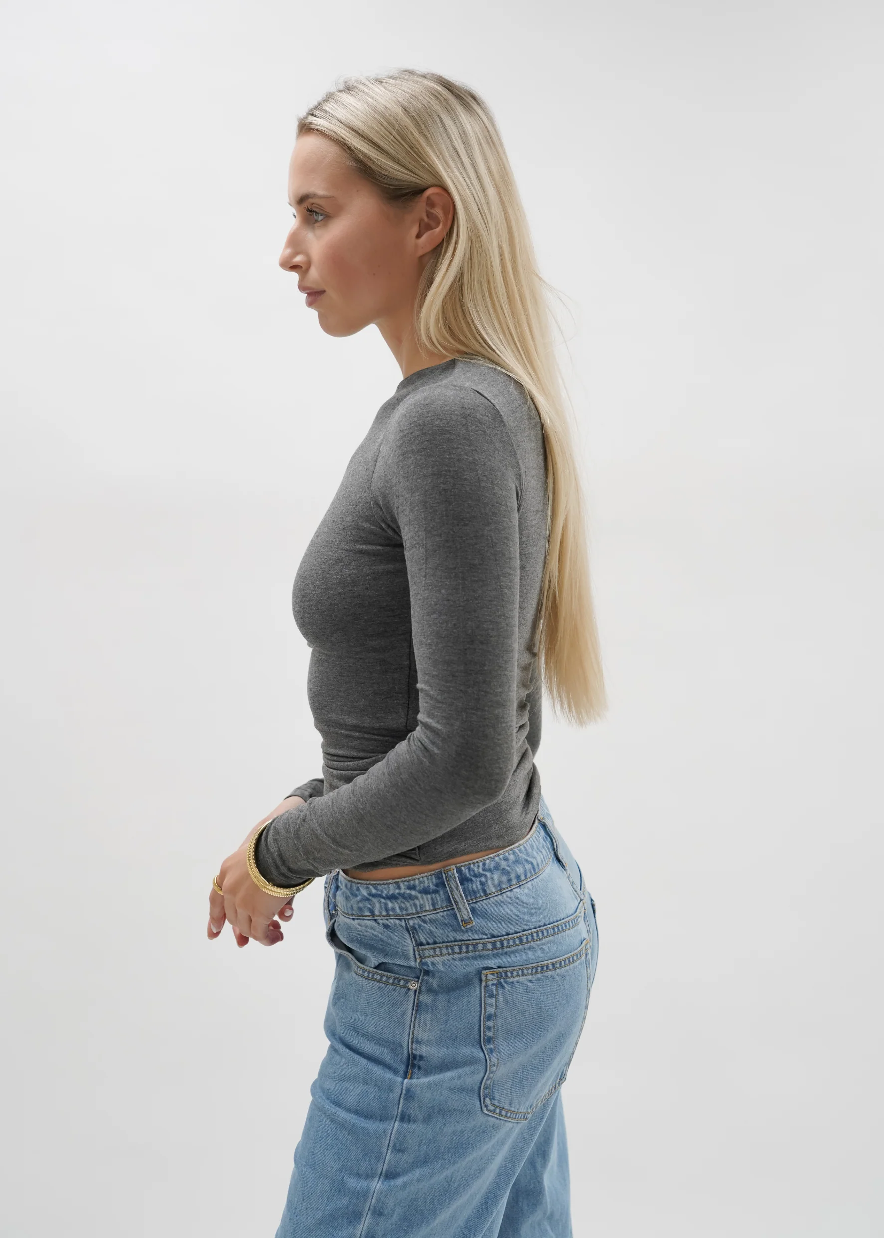Long sleeve top long dark grey melange (tall) - Image 4