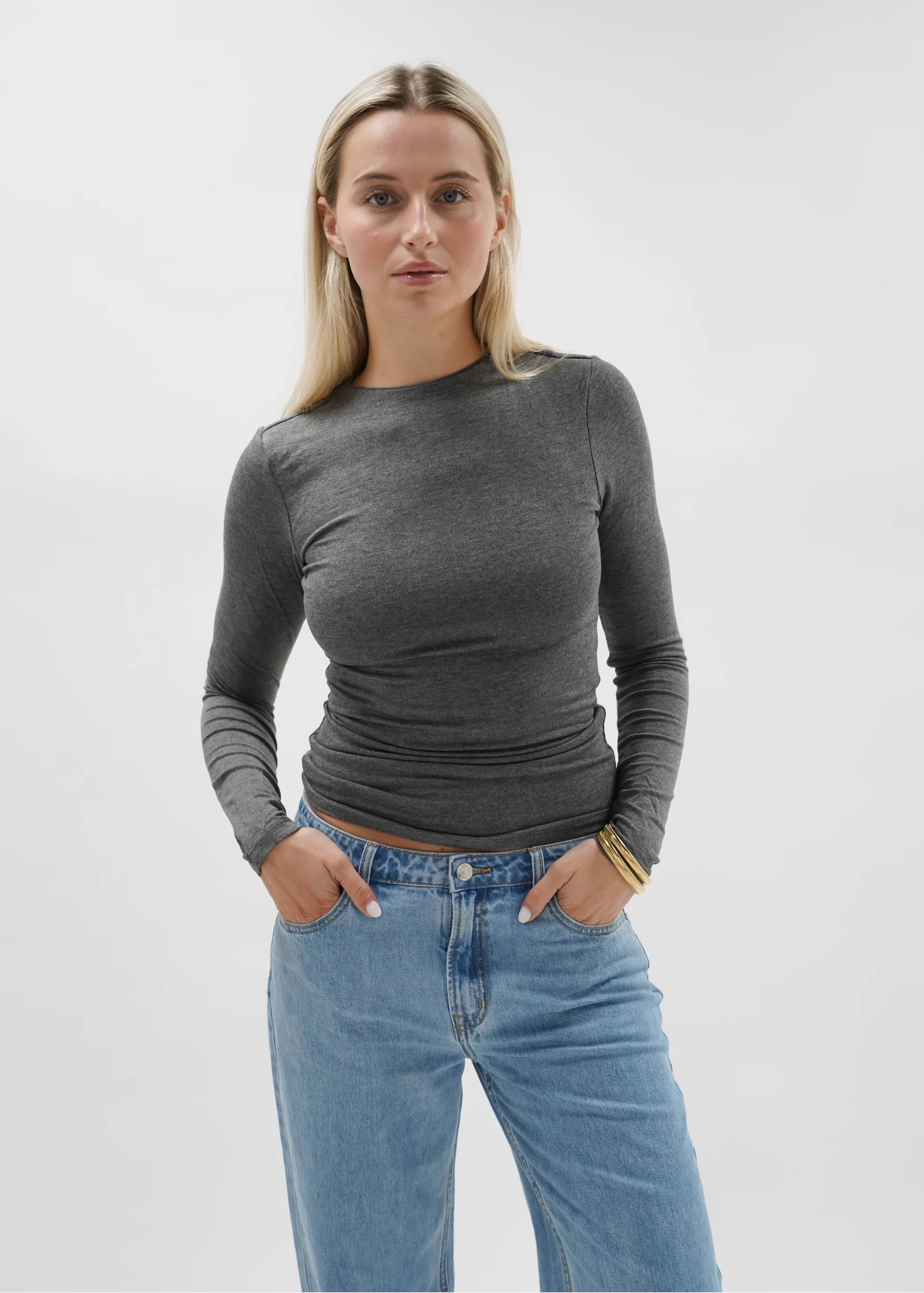 Long sleeve top long dark grey melange (tall) - Image 5