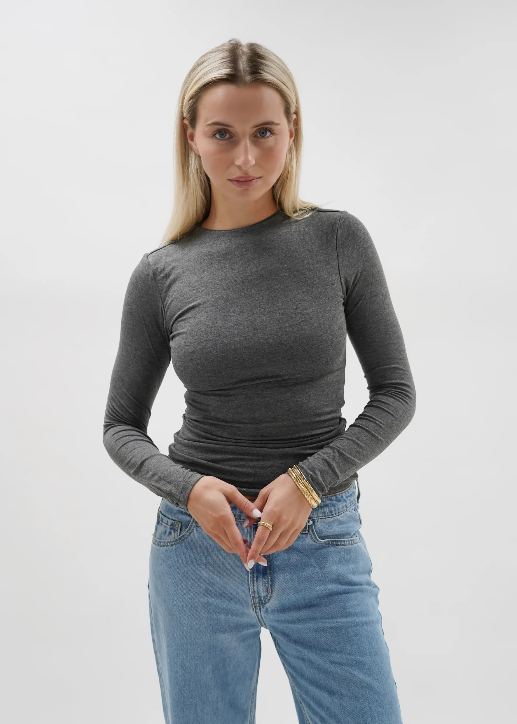 Long sleeve top long dark grey melange (tall) - Image 6