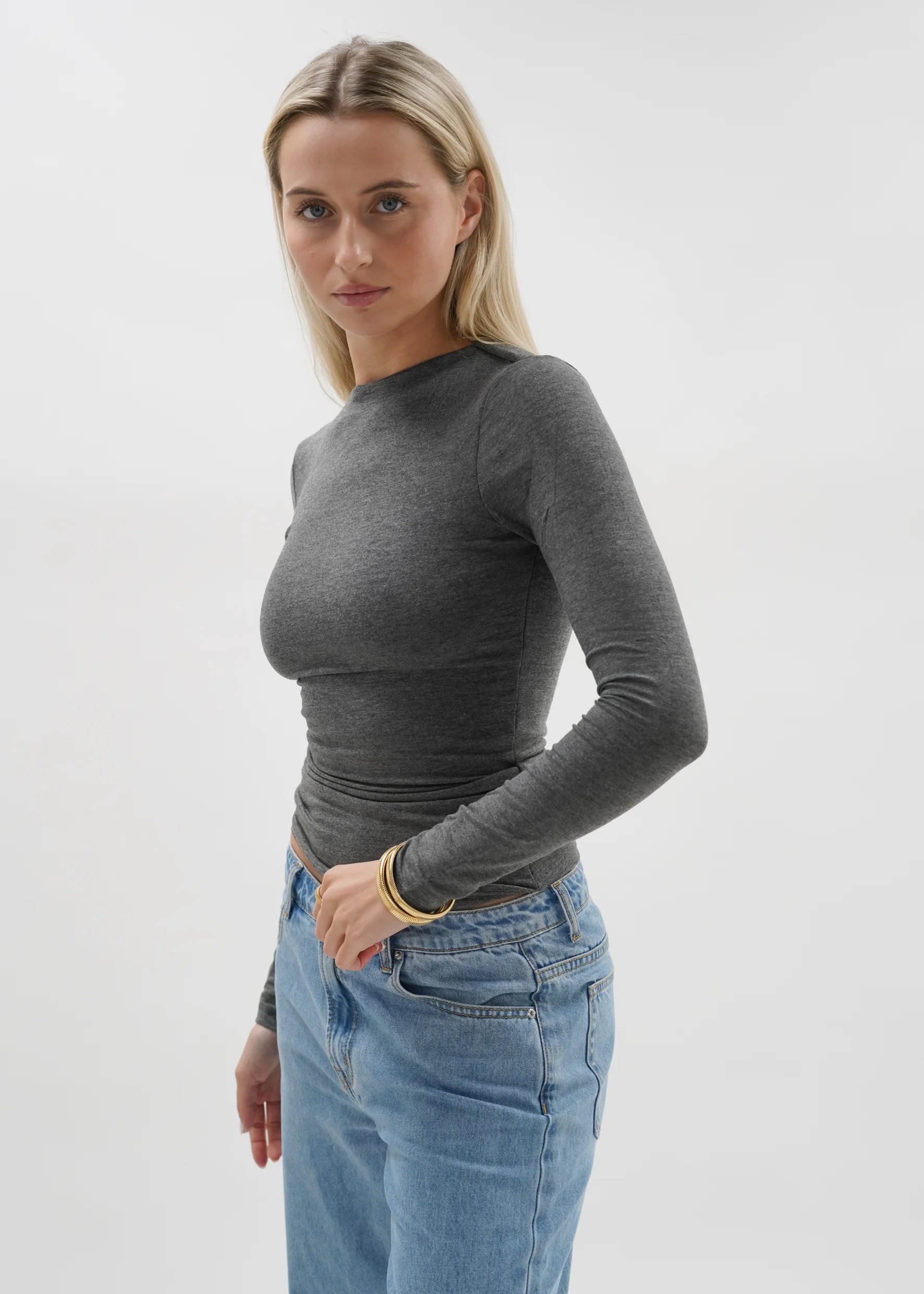 Long sleeve top long dark grey melange (tall) - Image 7