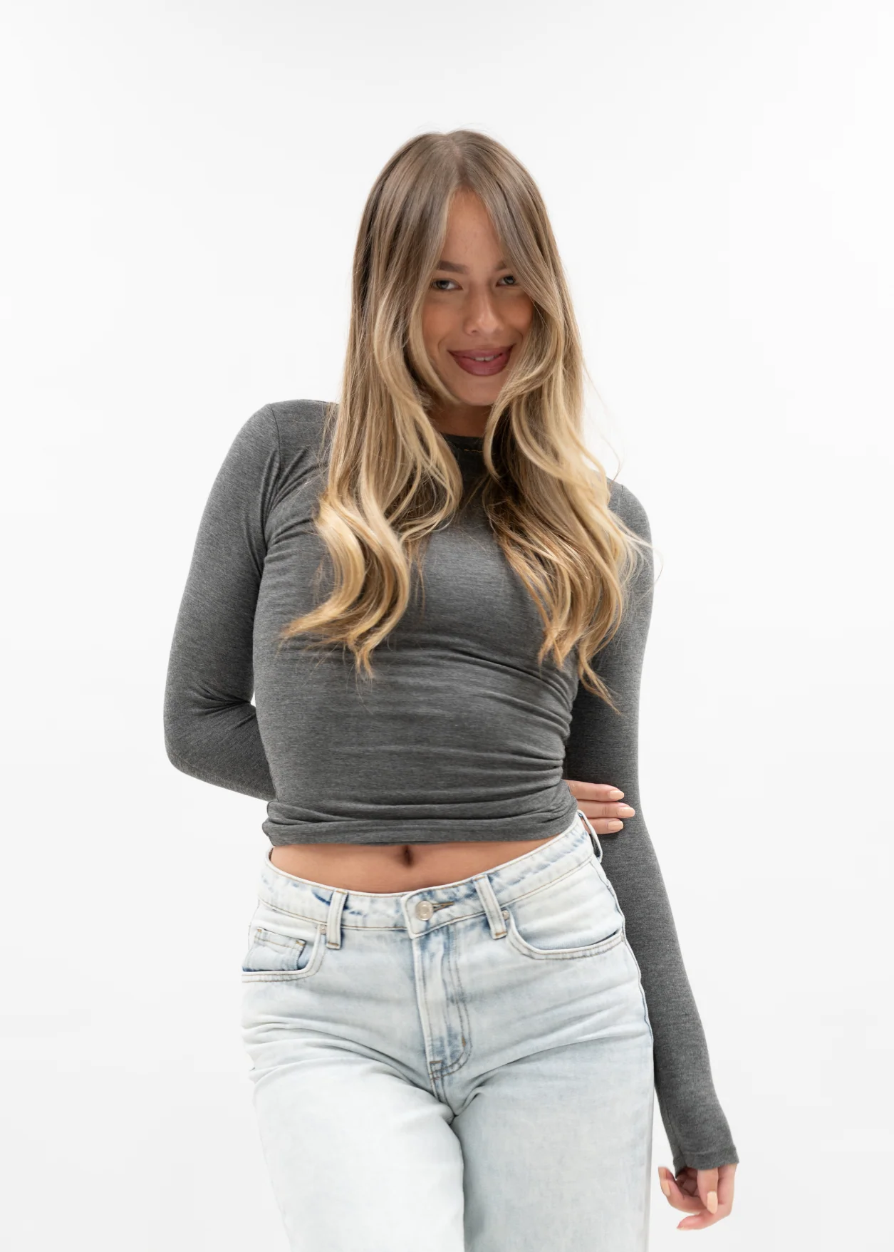 Long sleeve top long dark grey melange (tall) - Image 8