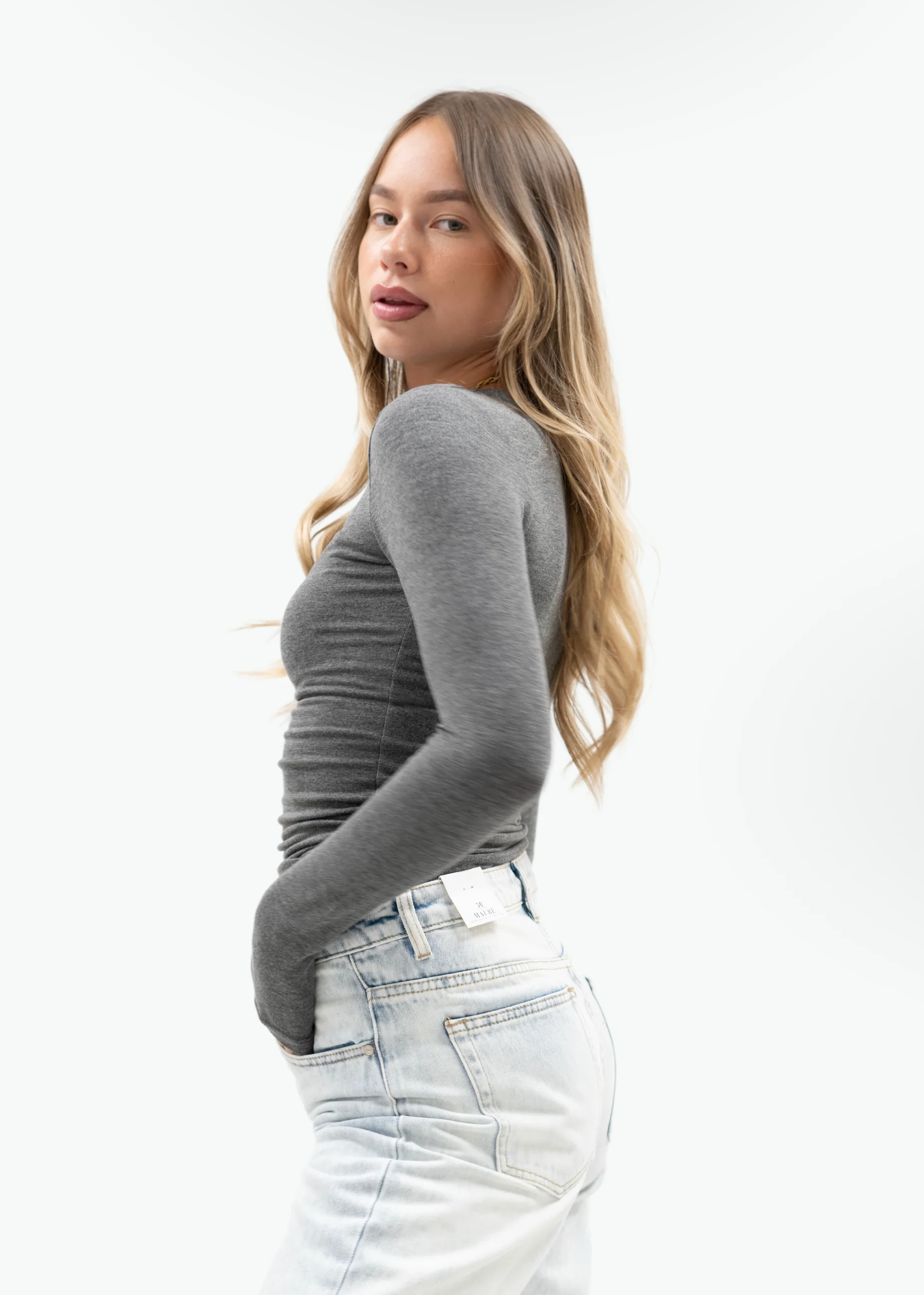 Long sleeve top long dark grey melange (tall) - Image 9