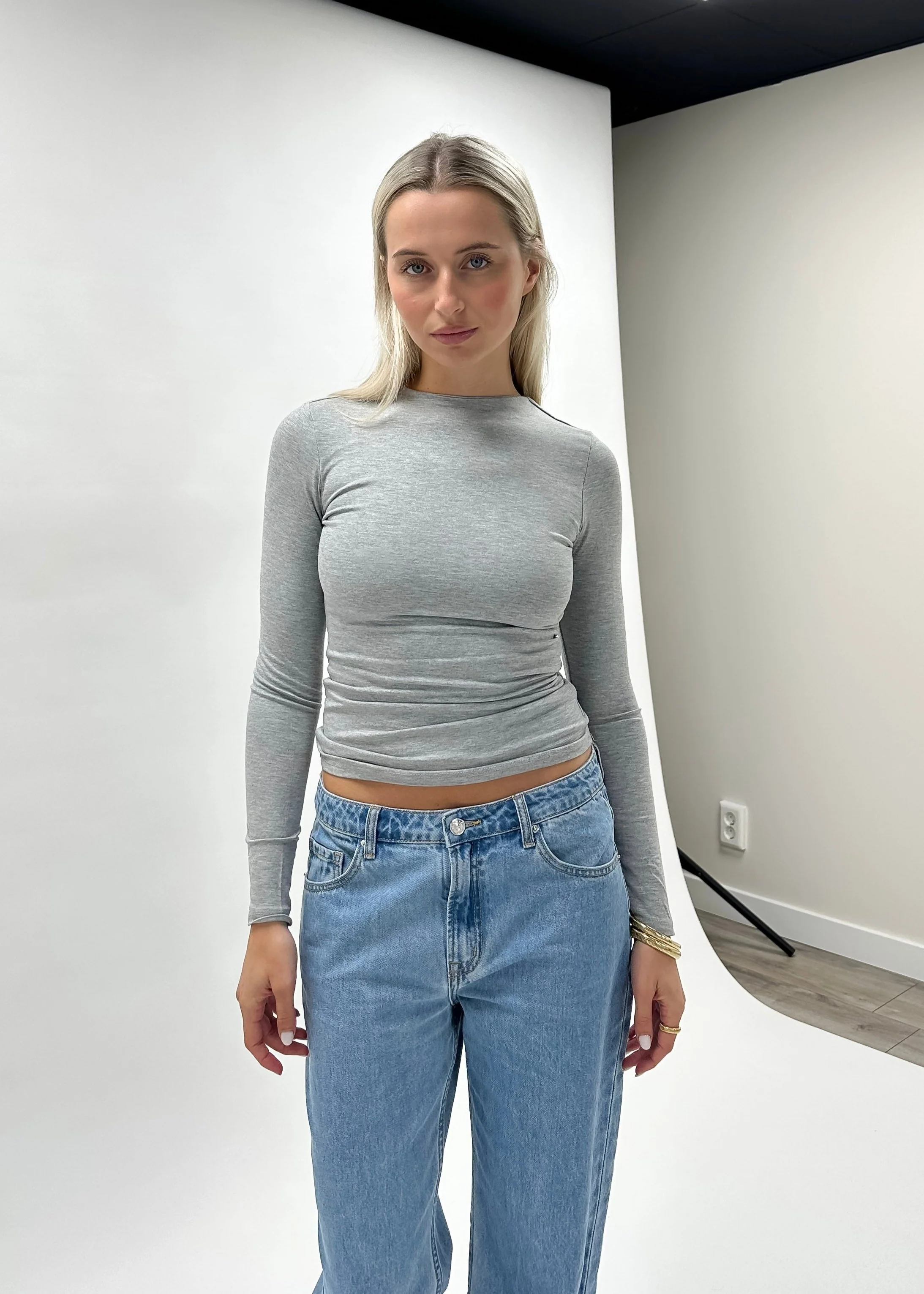 Long sleeve top long light grey melange (tall) - Image 3