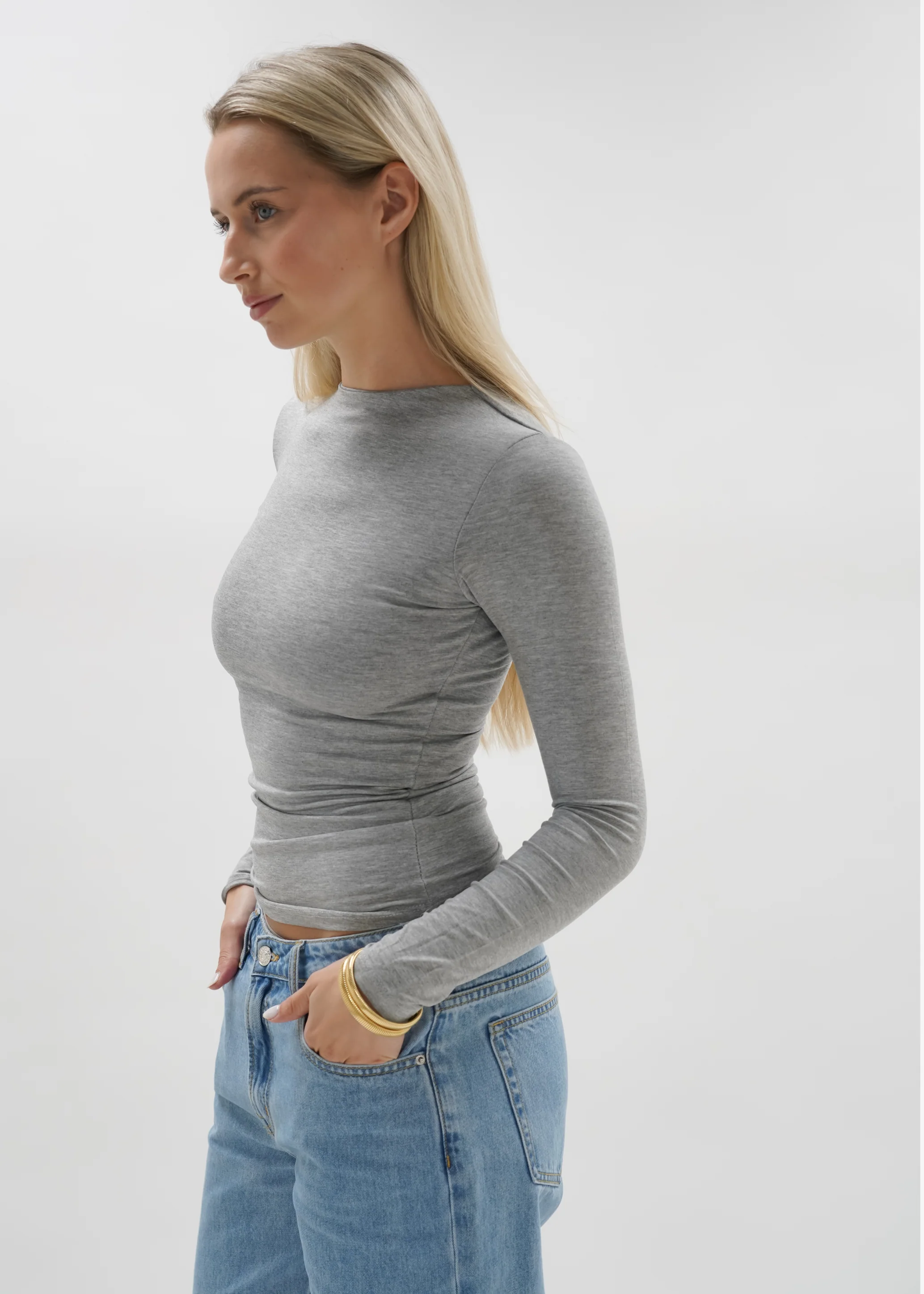 Long sleeve top long light grey melange (tall) - Image 4