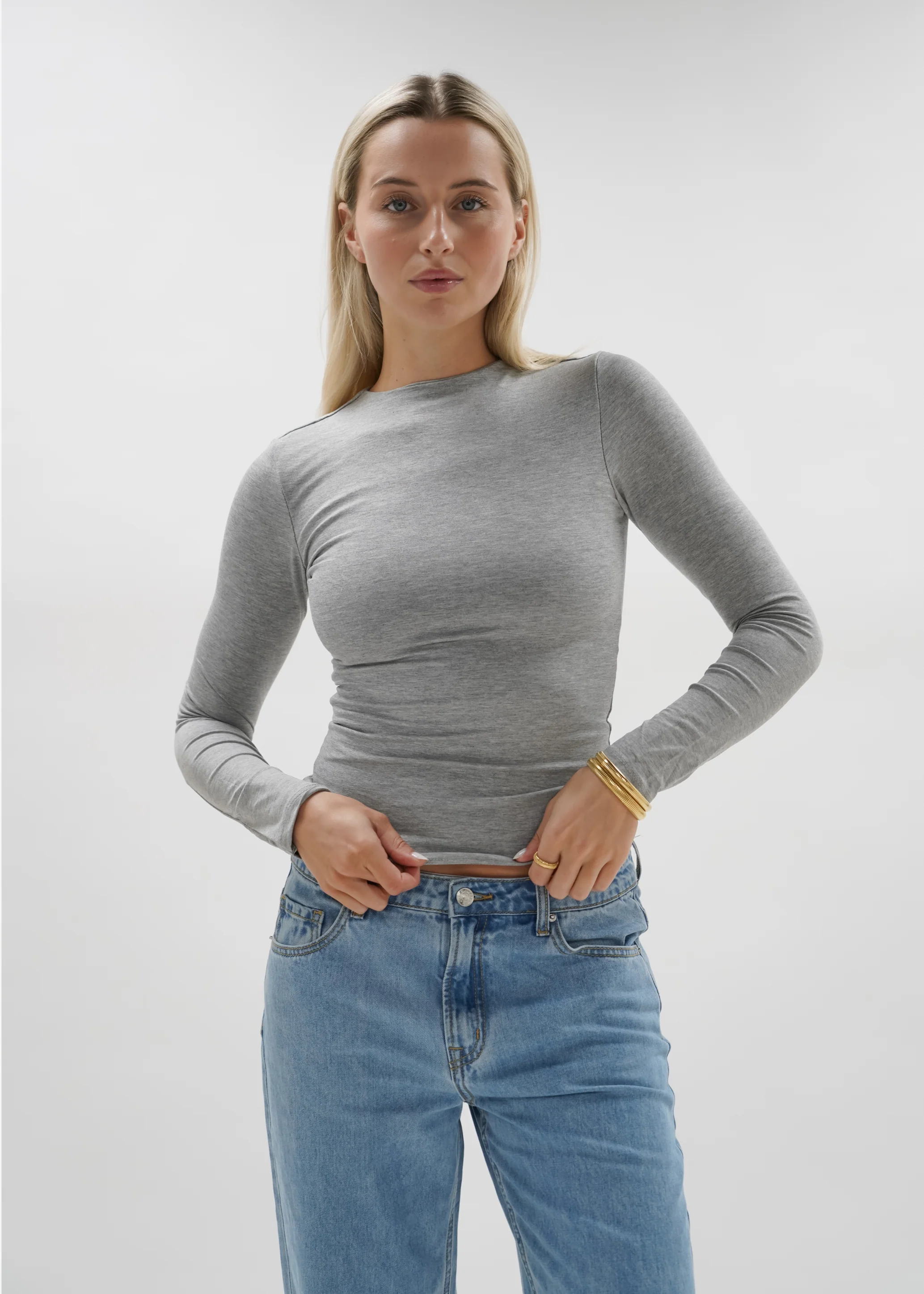 Long sleeve top long light grey melange (tall) - Image 7