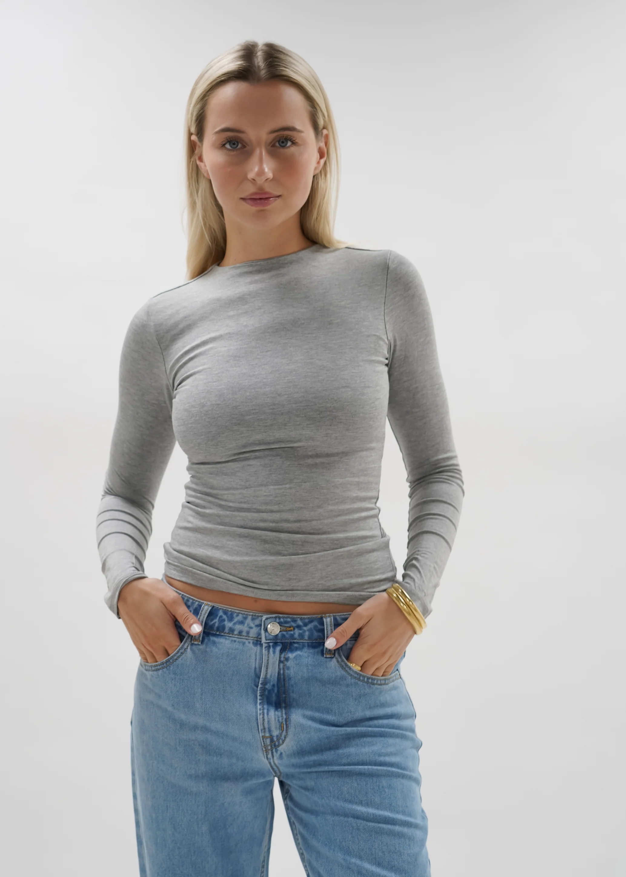 Long sleeve top long light grey melange (tall) - Image 8