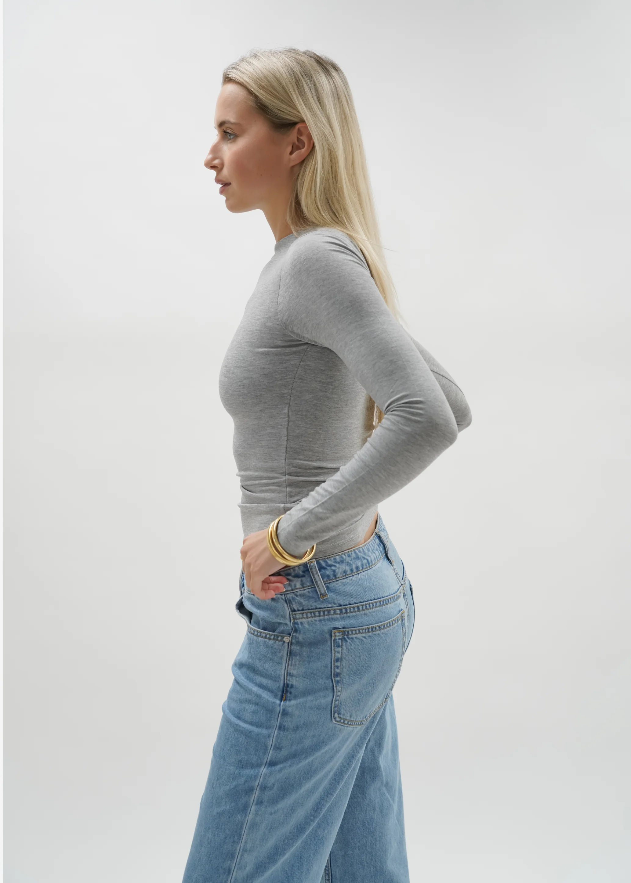 Long sleeve top long light grey melange (tall) - Image 9