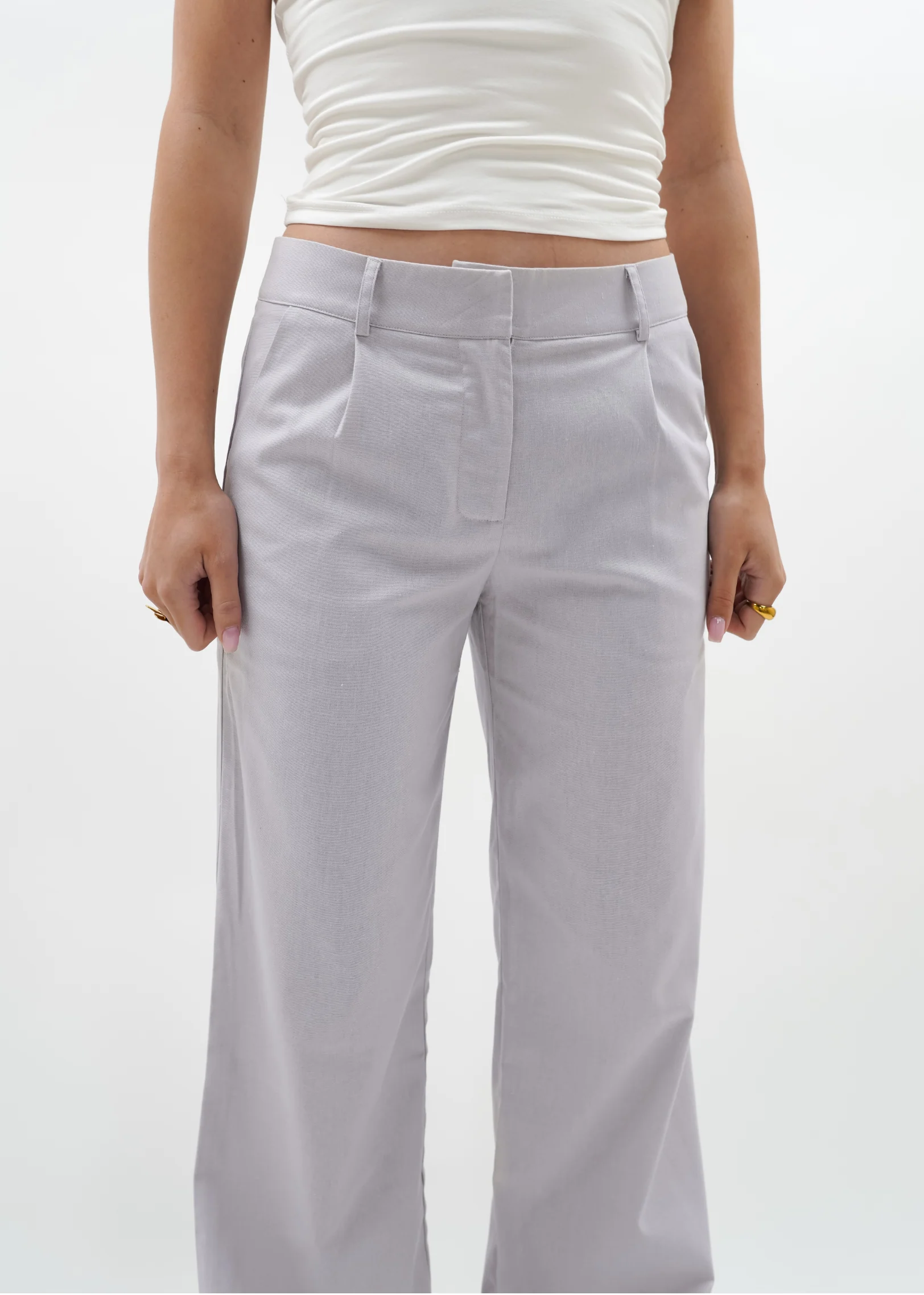 Low/mid waist linnen pants casual (tall) light taupe - Image 3