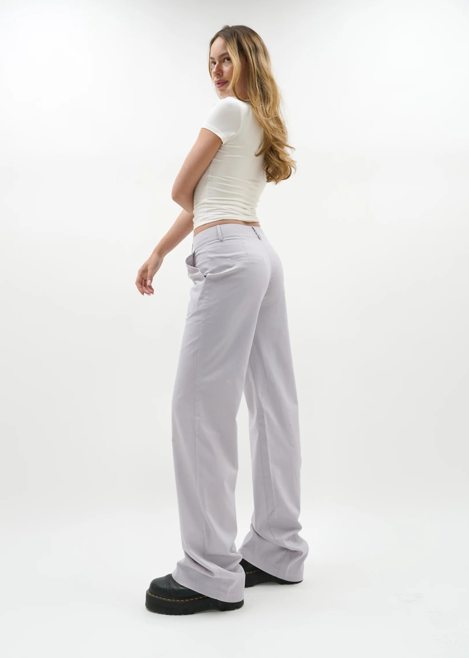 Low/mid waist linnen pants casual (tall) light taupe - Image 4
