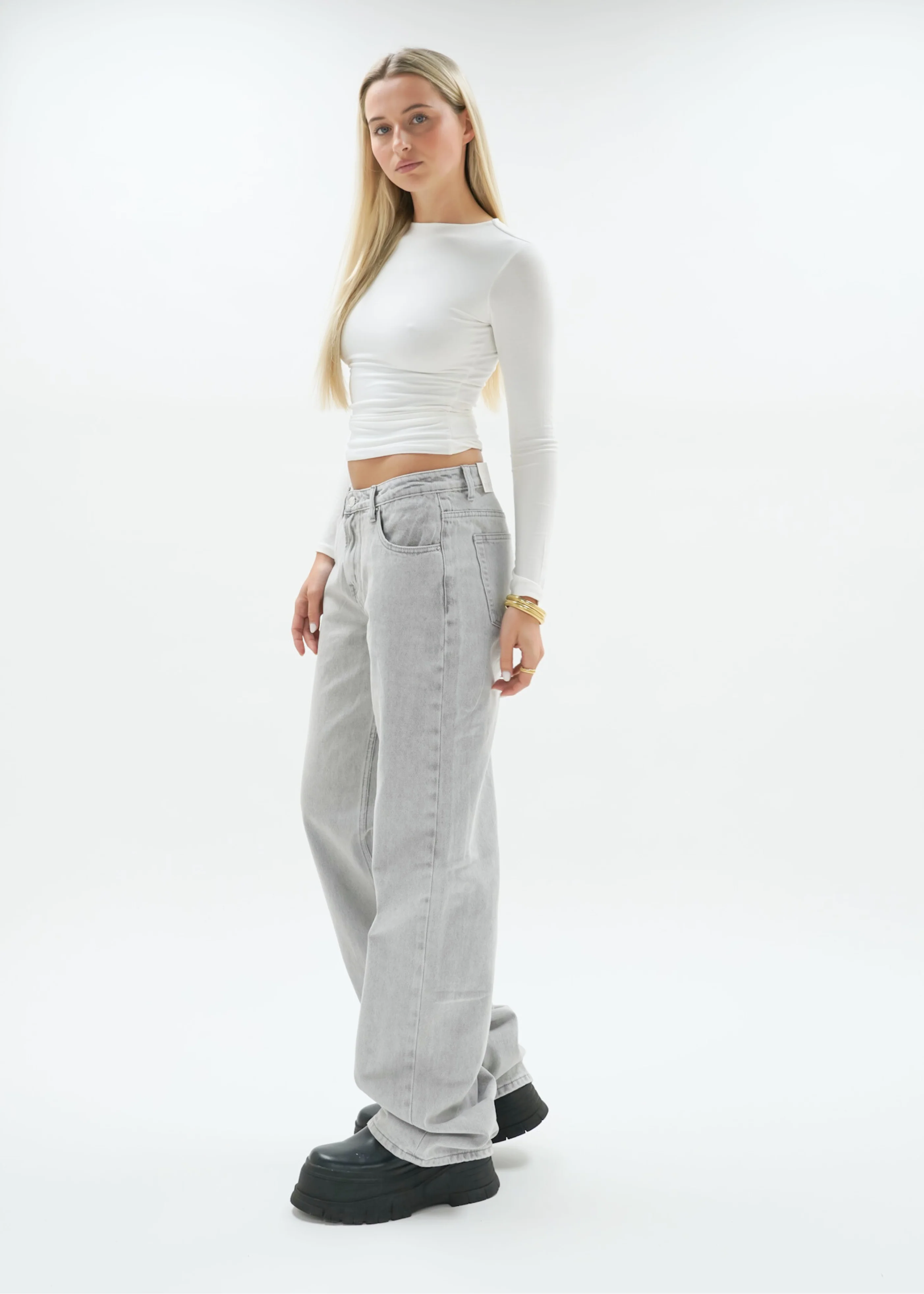 Low waist jeans light washed grey (tall) - Image 3