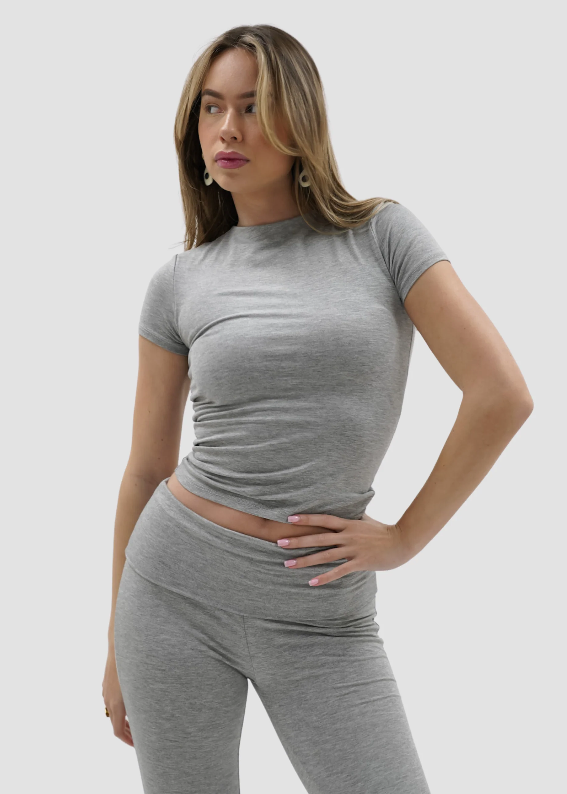 Short sleeve top long light grey melange (tall) - Image 4