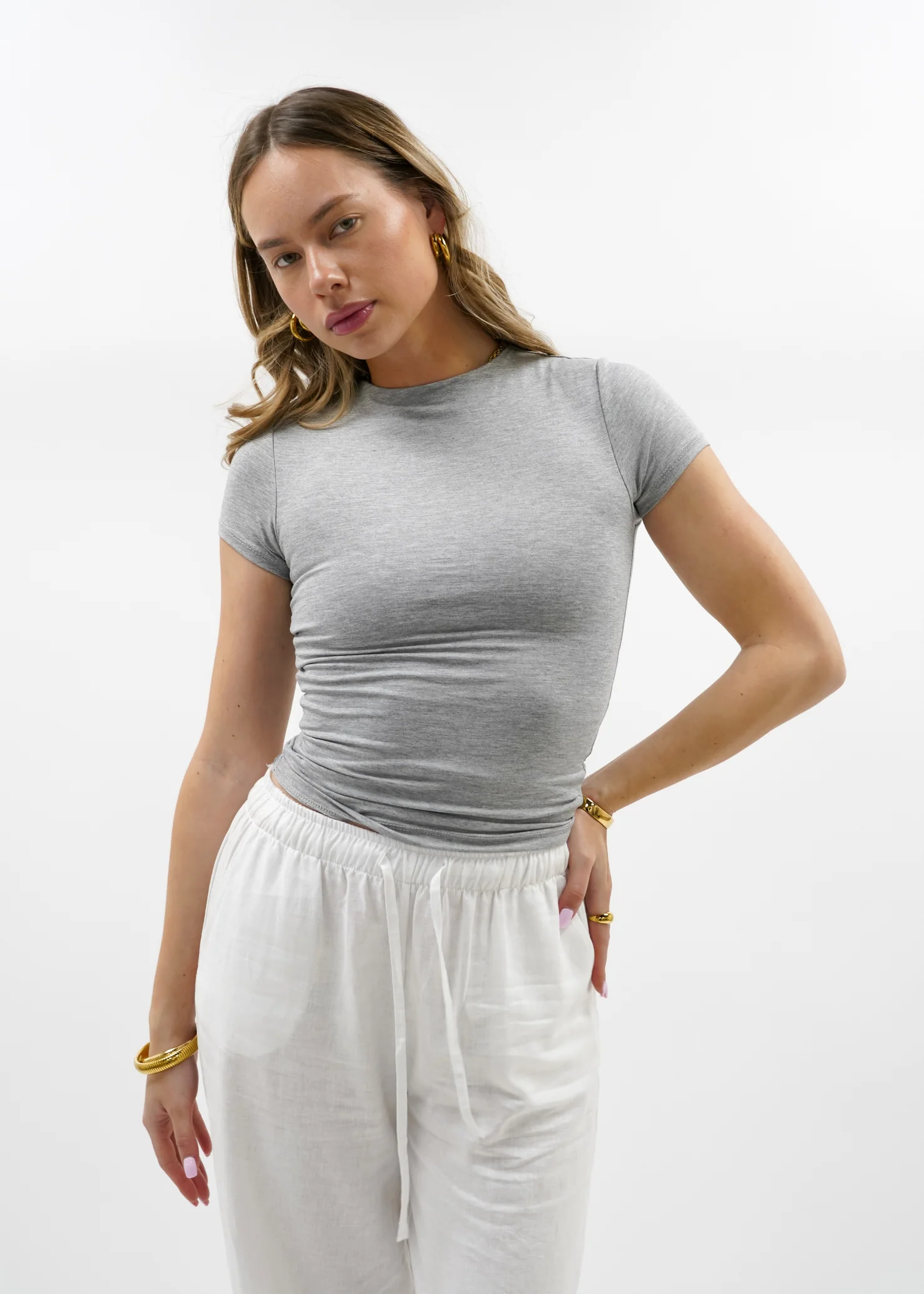 Short sleeve top long light grey melange (tall) - Image 7