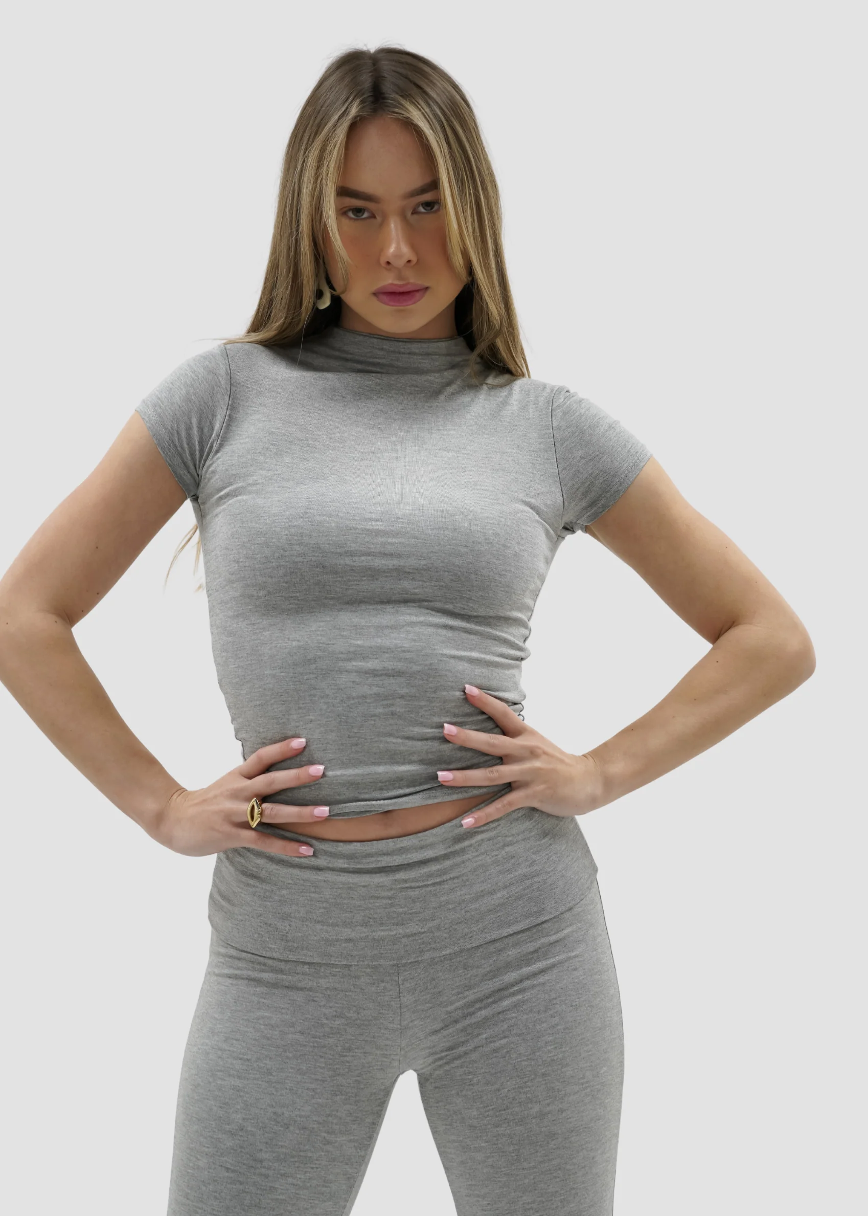 Short sleeve top long light grey melange (classy) - Image 10