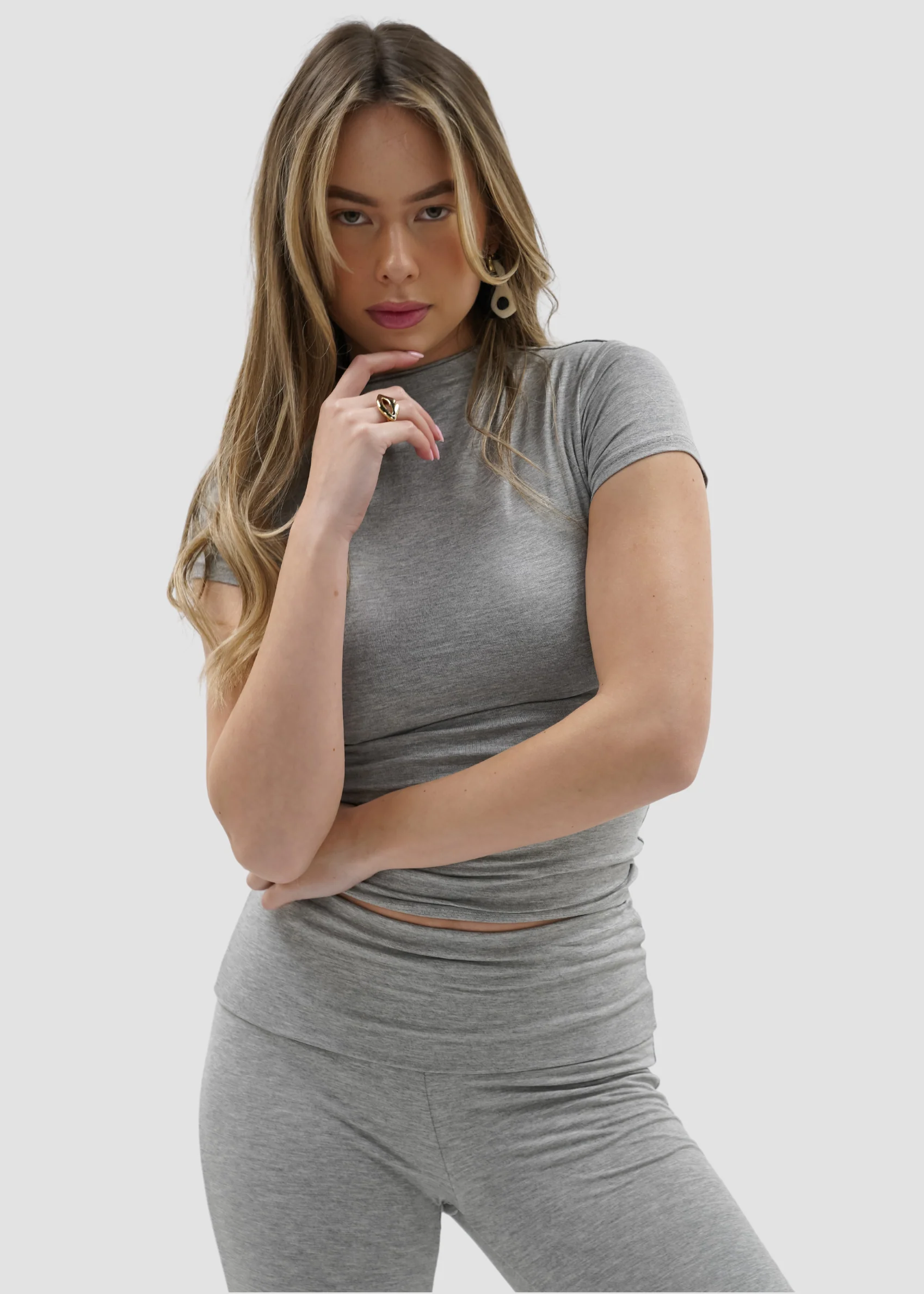 Short sleeve top long light grey melange (classy) - Image 9