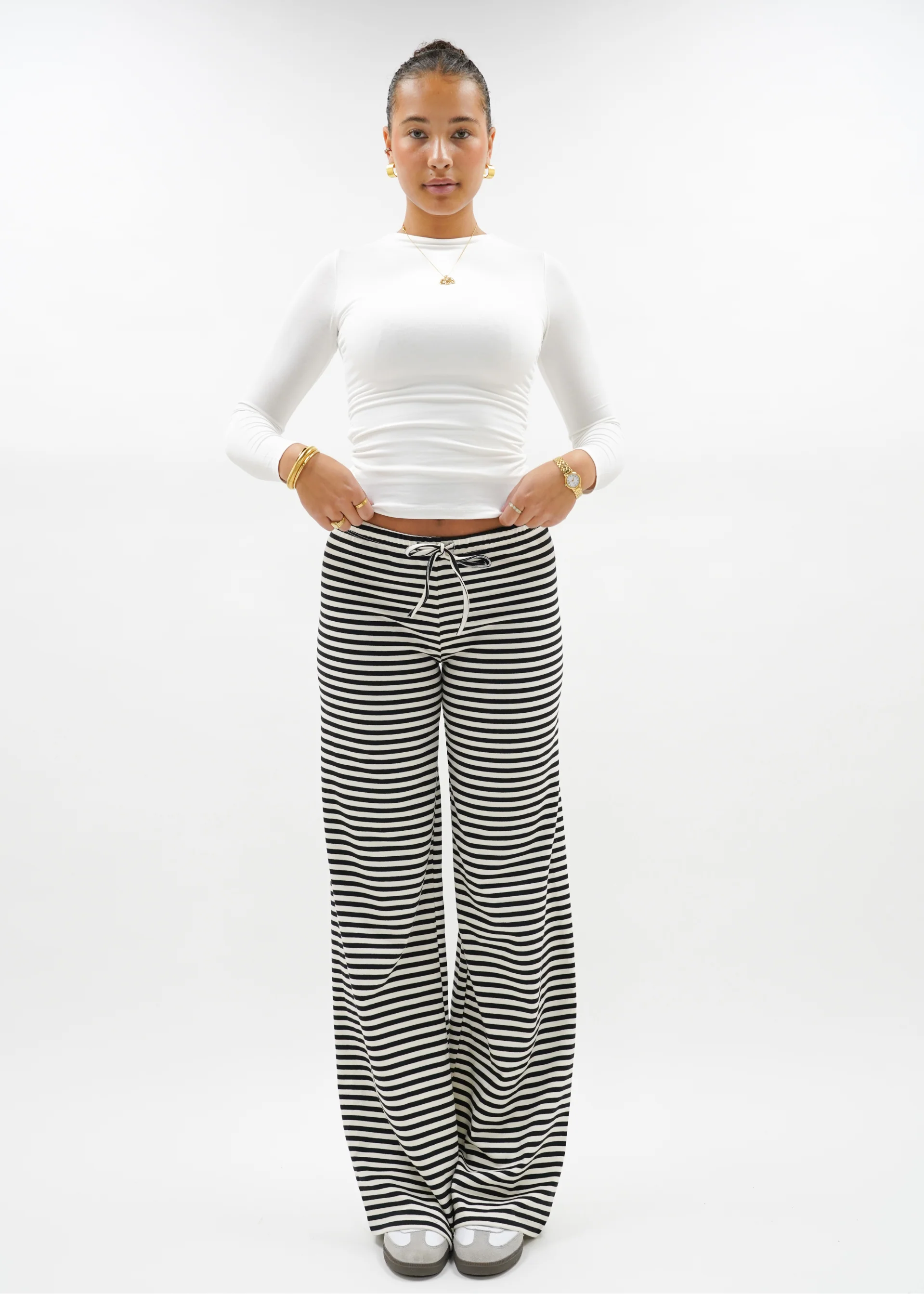 Soft striped pants crème/black (tall) - Image 12