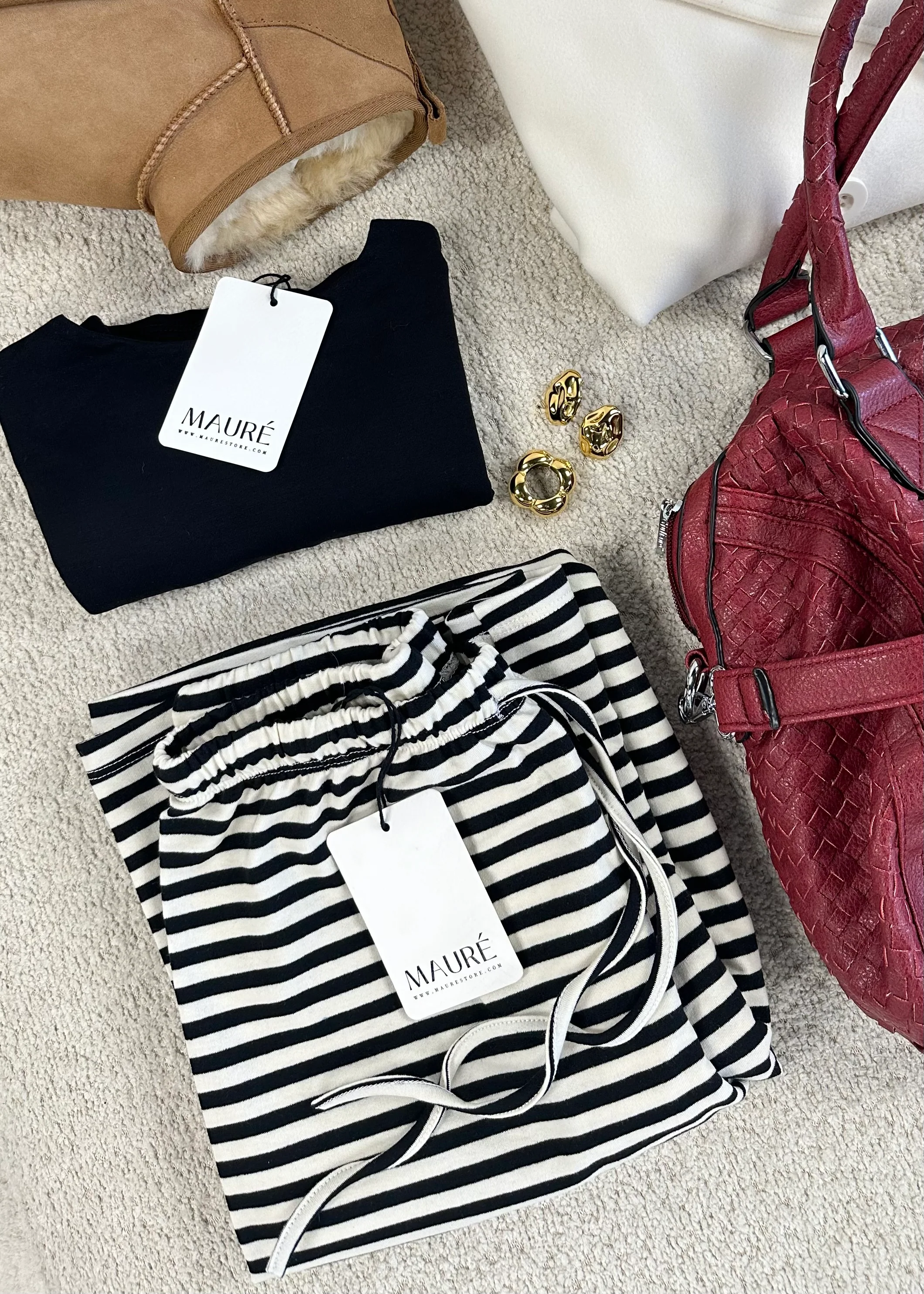 Soft striped pants crème/black (tall) - Image 16