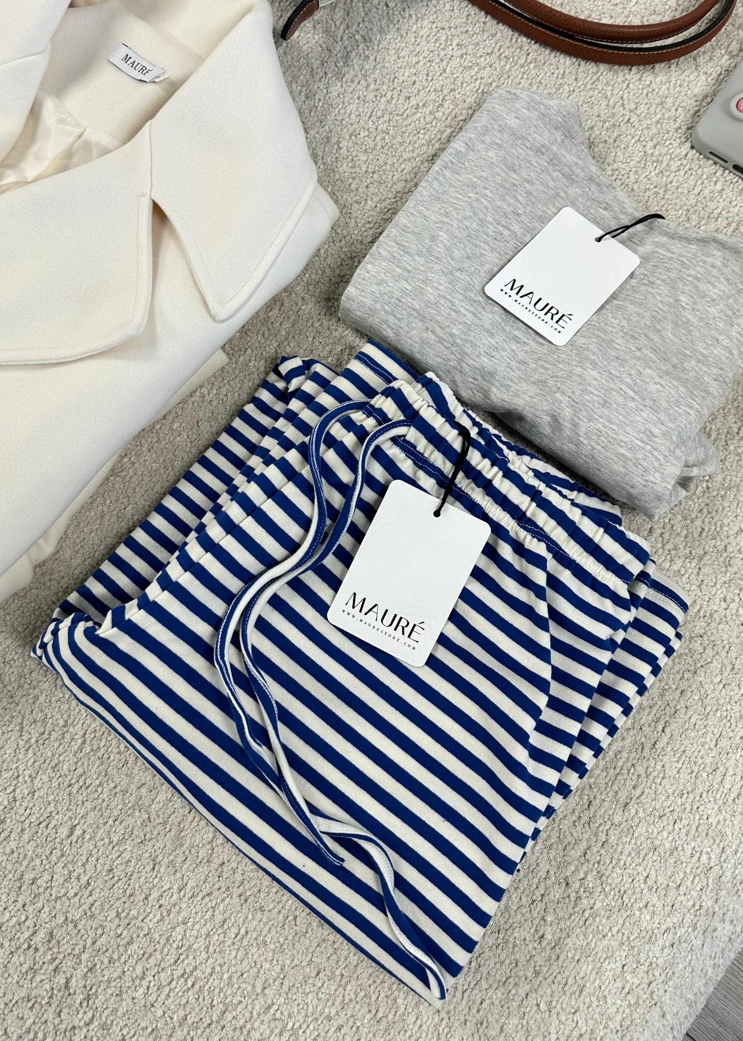 Soft striped pants crème/blue (tall) - Image 11