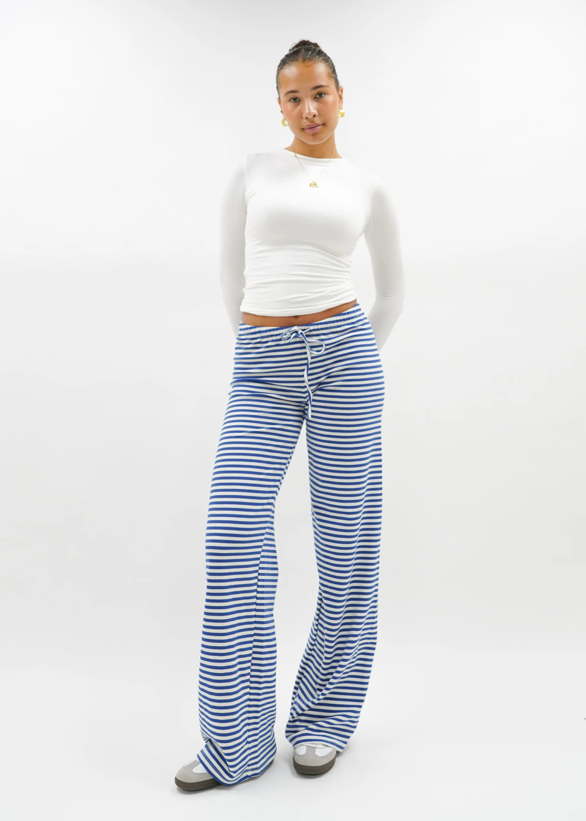 Soft striped pants crème/blue (tall) - Image 17