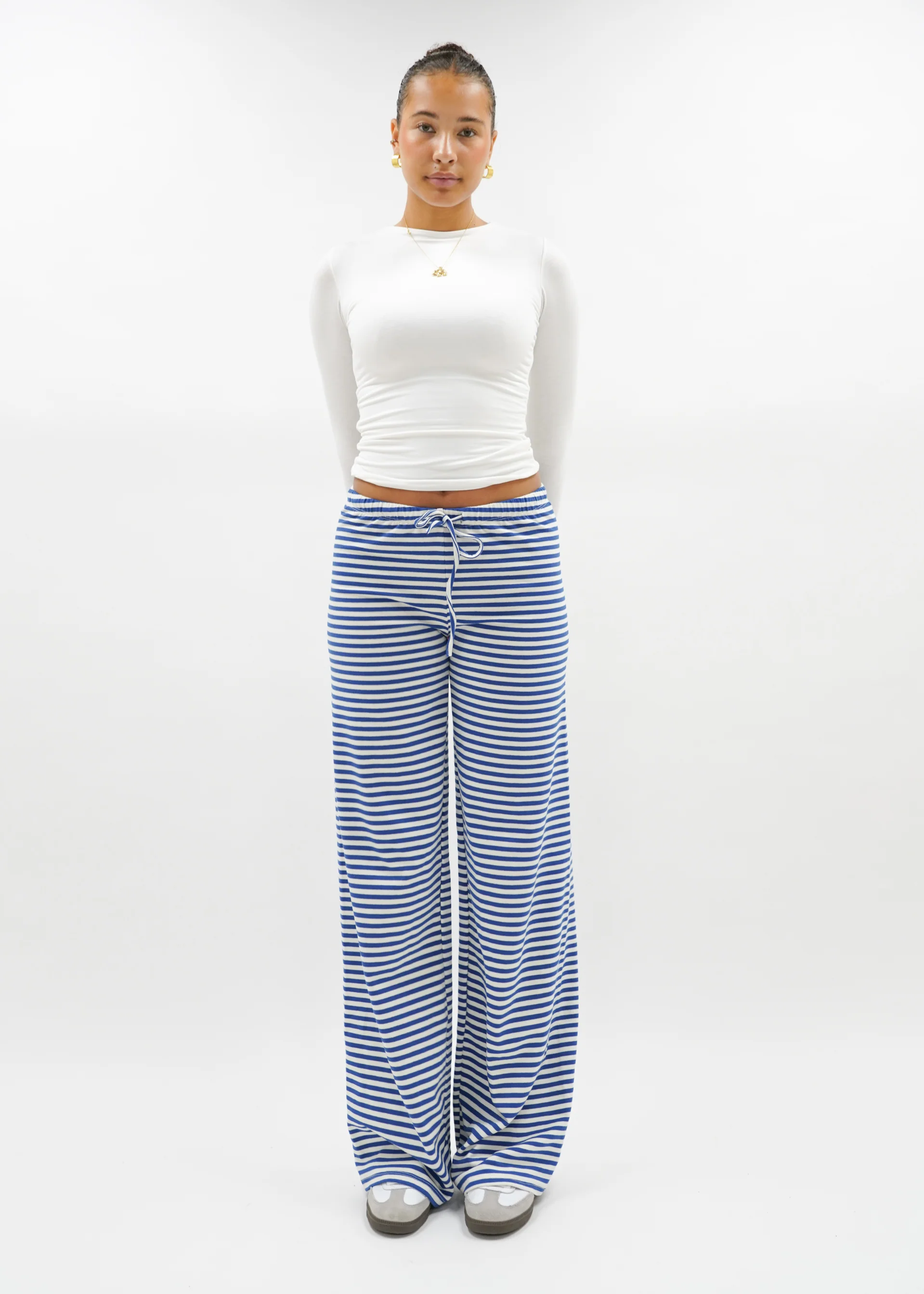 Soft striped pants crème/blue (tall) - Image 19