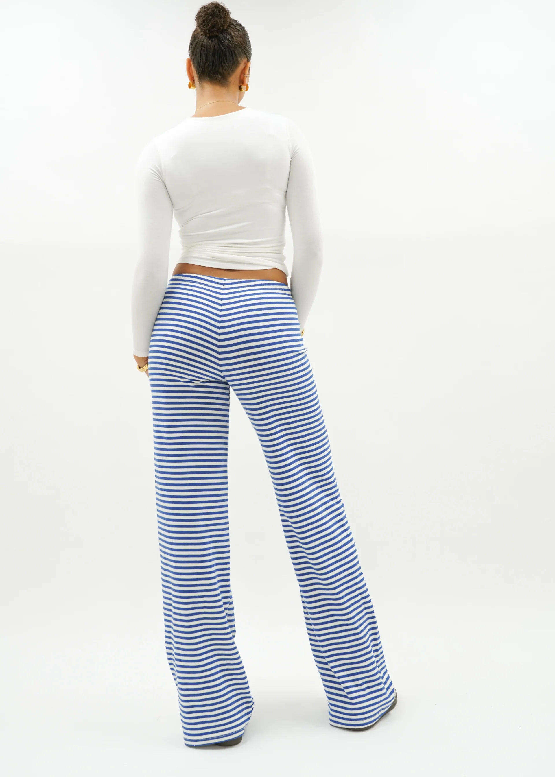 Soft striped pants crème/blue (tall) - Image 4