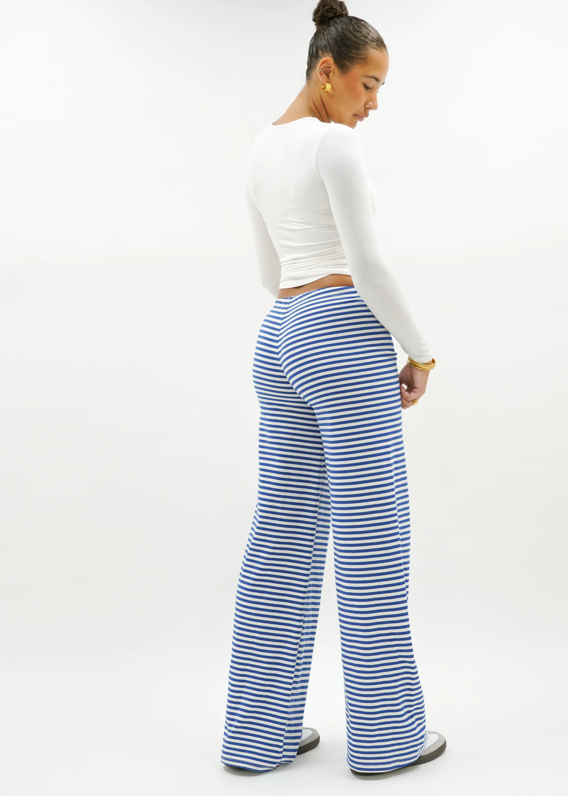 Soft striped pants crème/blue (tall) - Image 5