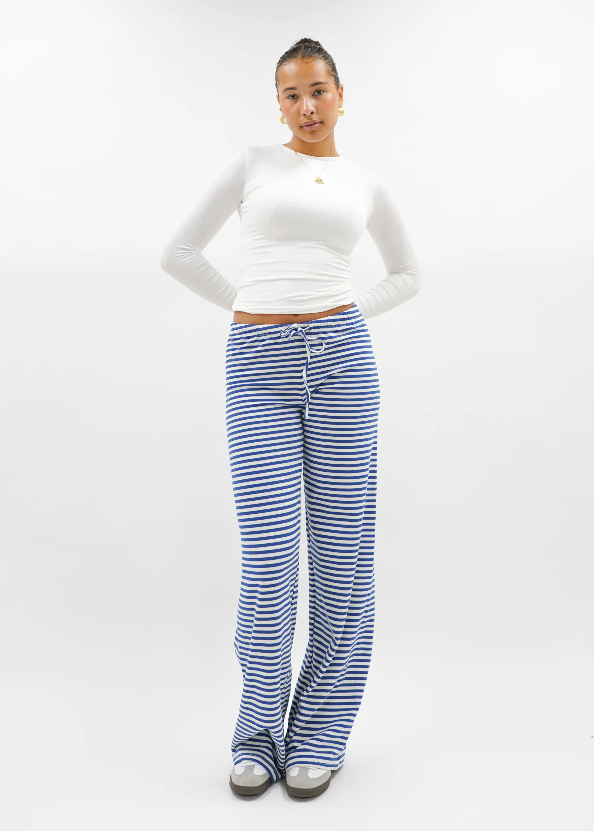 Soft striped pants crème/blue (tall) - Image 6
