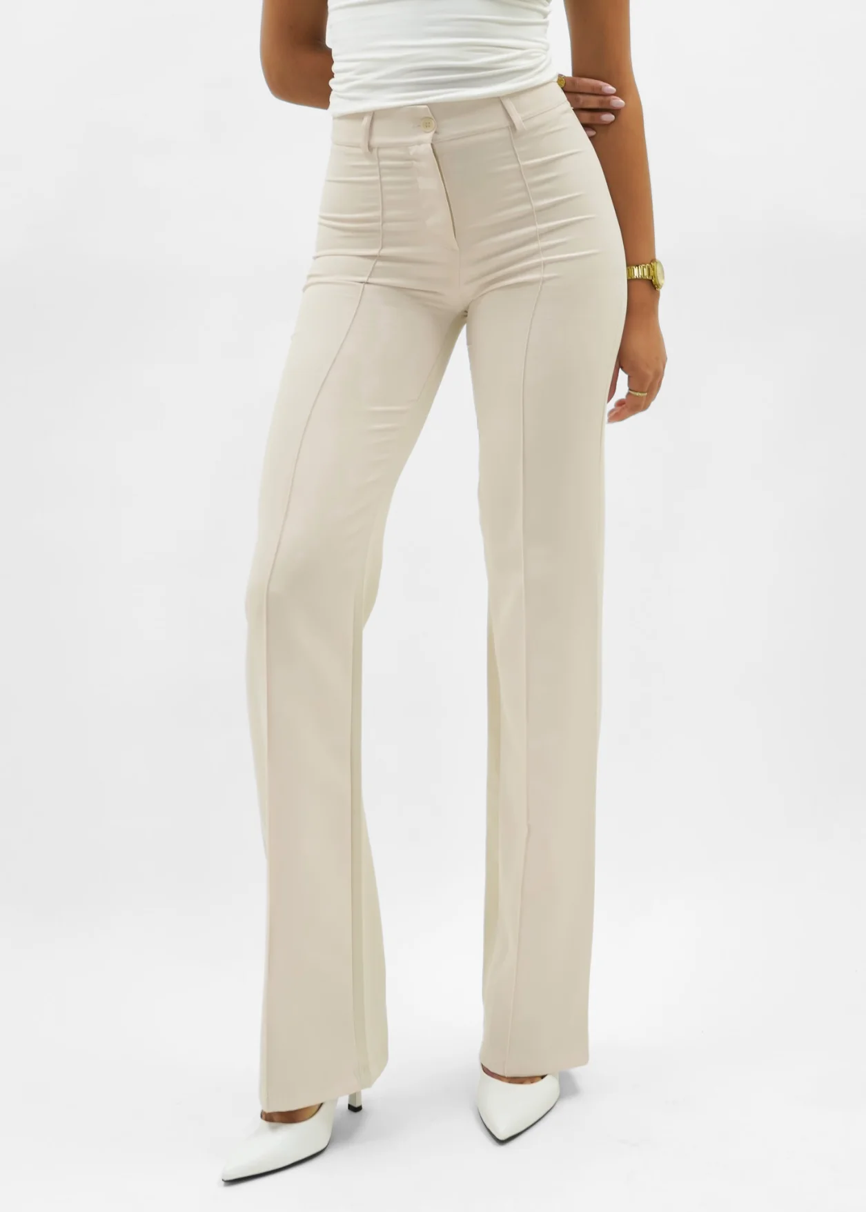 Straight leg pants met pressfold crème (tall) - Image 3